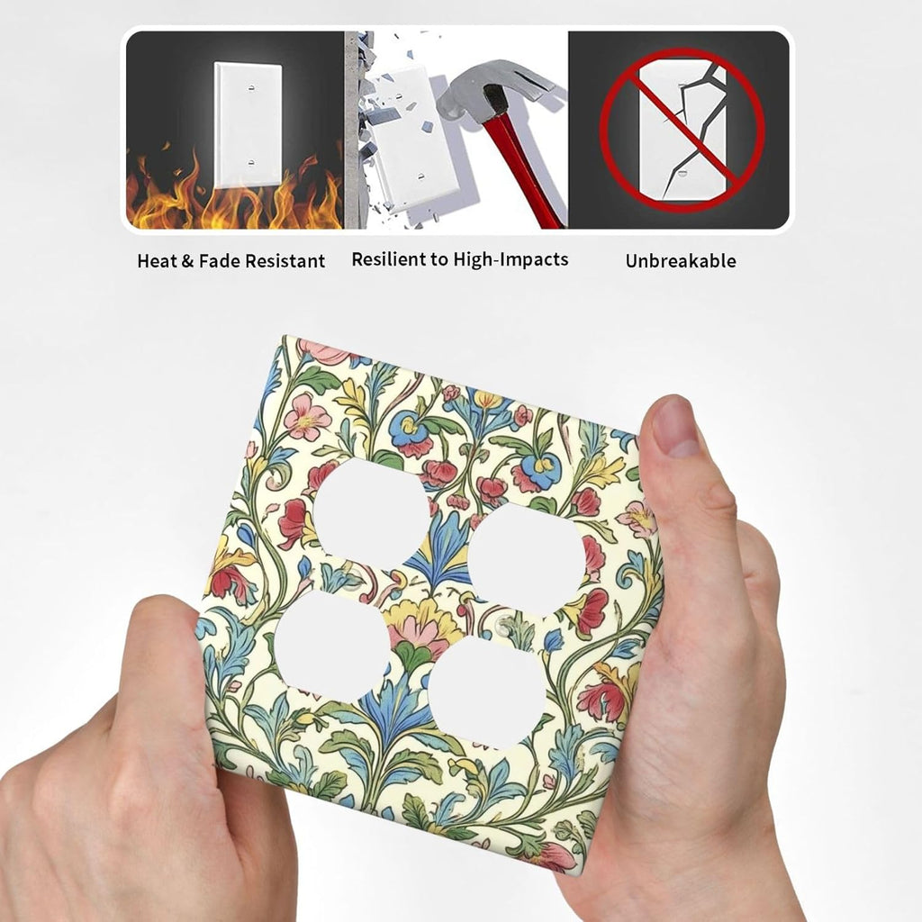 Outlet Covers Boho Red Floral Morris Plant Leaves 2 Gang Double Duplex Decorative Light Switch Covers Electrical Wallplates Socket Faceplate For Farmhouse Cabin Decor