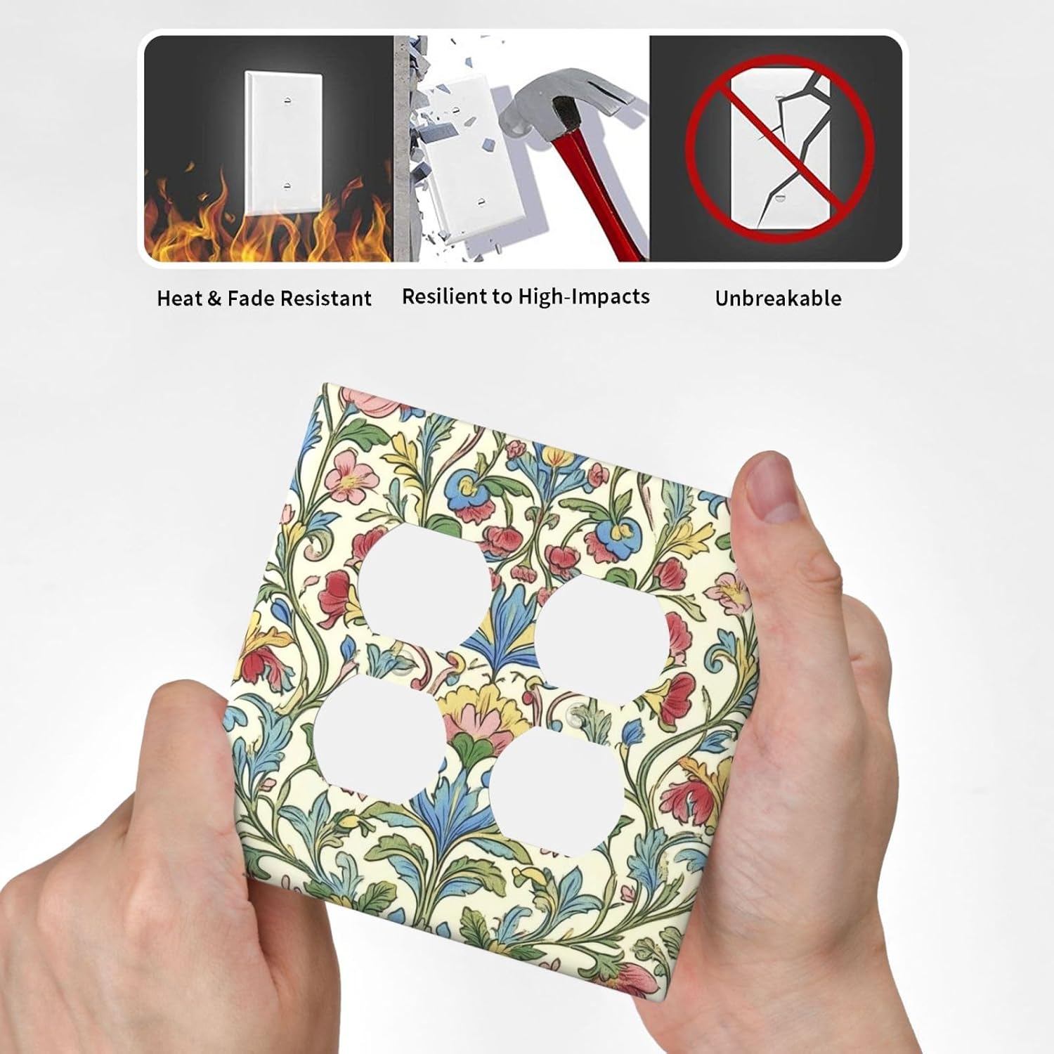 Outlet Covers Boho Red Floral Morris Plant Leaves 2 Gang Double Duplex Decorative Light Switch Covers Electrical Wallplates Socket Faceplate For Farmhouse Cabin Decor