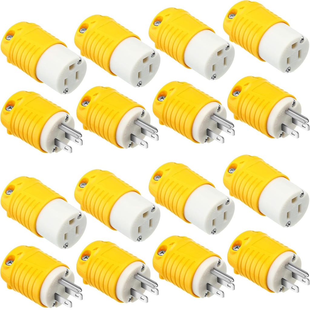 Sherr 16 Pcs Extension Cord Ends 15A 125V 2 Pole 3 Wire Heavy Duty Replacement Male Plug Female Connector Set 5-15P 5-15R Straight Blade Plug Grounding Type/ETL Listed (Male,Female)