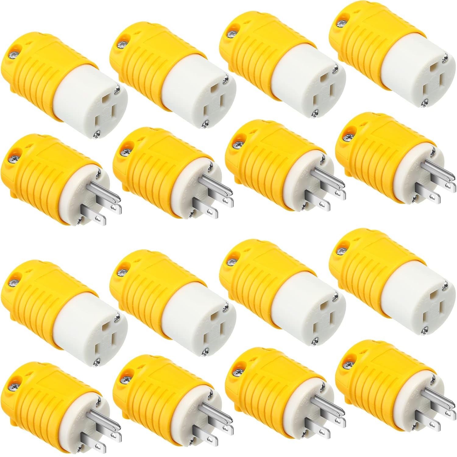 Sherr 16 Pcs Extension Cord Ends 15A 125V 2 Pole 3 Wire Heavy Duty Replacement Male Plug Female Connector Set 5-15P 5-15R Straight Blade Plug Grounding Type/ETL Listed (Male,Female)