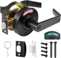 Tandefio 1 Set Vacant Occupied Bathroom Lock, Commercial Door Handle with in-use or Vacancy Occupied Deadbolt, Privacy Indicator Restroom Handle Lock for Restrooms, Satin Chrome (90 mm,Black)