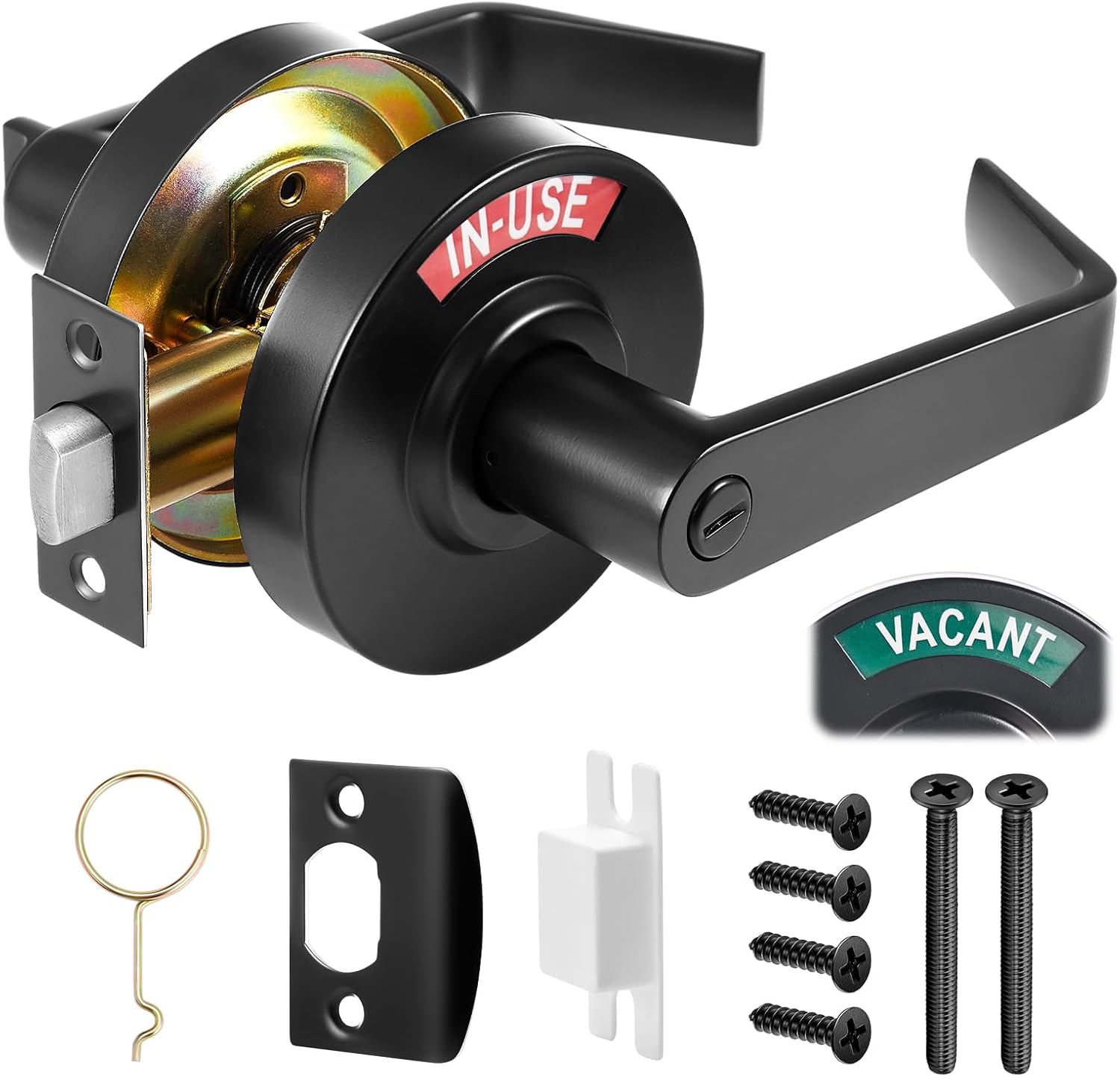 Tandefio 2 Set Vacant Occupied Bathroom Lock, Commercial Door Handle with in-use or Vacancy Occupied Deadbolt, Privacy Indicator Restroom Handle Lock for Restrooms, Satin Chrome (90 mm,Black)