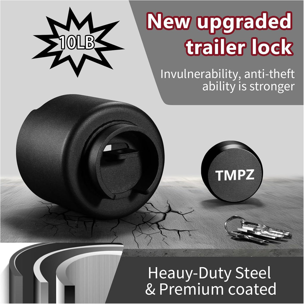 TMPZ Upgraded Heavy Duty Steel Trailer Hitch Lock for 2-5/16 Inch Couplers – Coupler Lock Secures Safety Chains, Anti-Theft Weatherproof Protection for RV, Boat, Camper & Utility Trailers (Black)