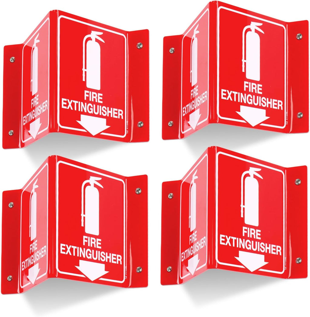 T&R Fire Extinguisher Sign, Fire Extinguisher with Down Arrow - 4 Pack - 8 x 6 Inches Acrylic, 4 pre-drilled holes, Includes Matching Screws, Use for Home Office/Business