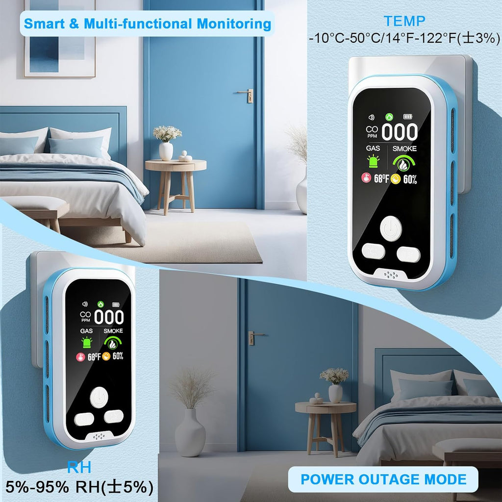 5 in1 Carbon Monoxide Detector Combo with HD Screen Monoxide Alarm, Detects CO, Natural Gas, Smoke, Temperature, and Humidity for Home, Apartment, Hotel, Camping RV Safety Gifts Idea