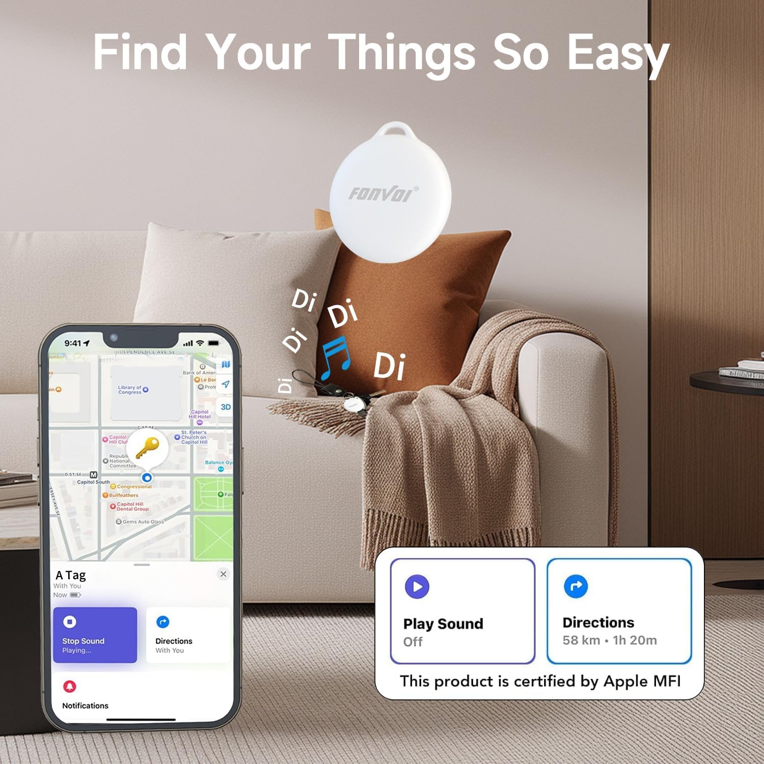 New [Apple MFi Certified] (iOS Only) Air Tags-4 Pack, Bluetooth Tracker for Apple Find My, Replaceable Battery, Key Finder and Item Locator Smart Tag for Keys, Bags, Luggage, Pets, Wallet
