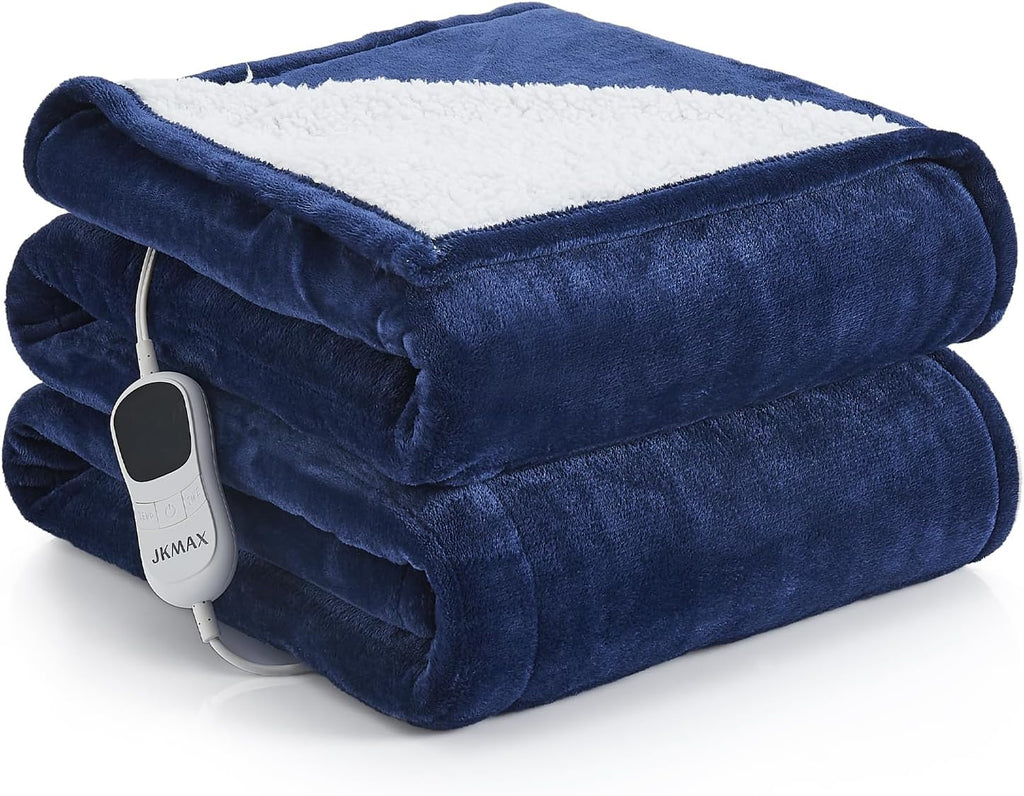 Heated Electric Blanket Twin Size - 62"x84" Flannel Heating Blanket with 10 Heating Levels & 5 Time Settings Over-Heat Protection, Winter Warmer for Adults with ETL Certification（Navy Blue）