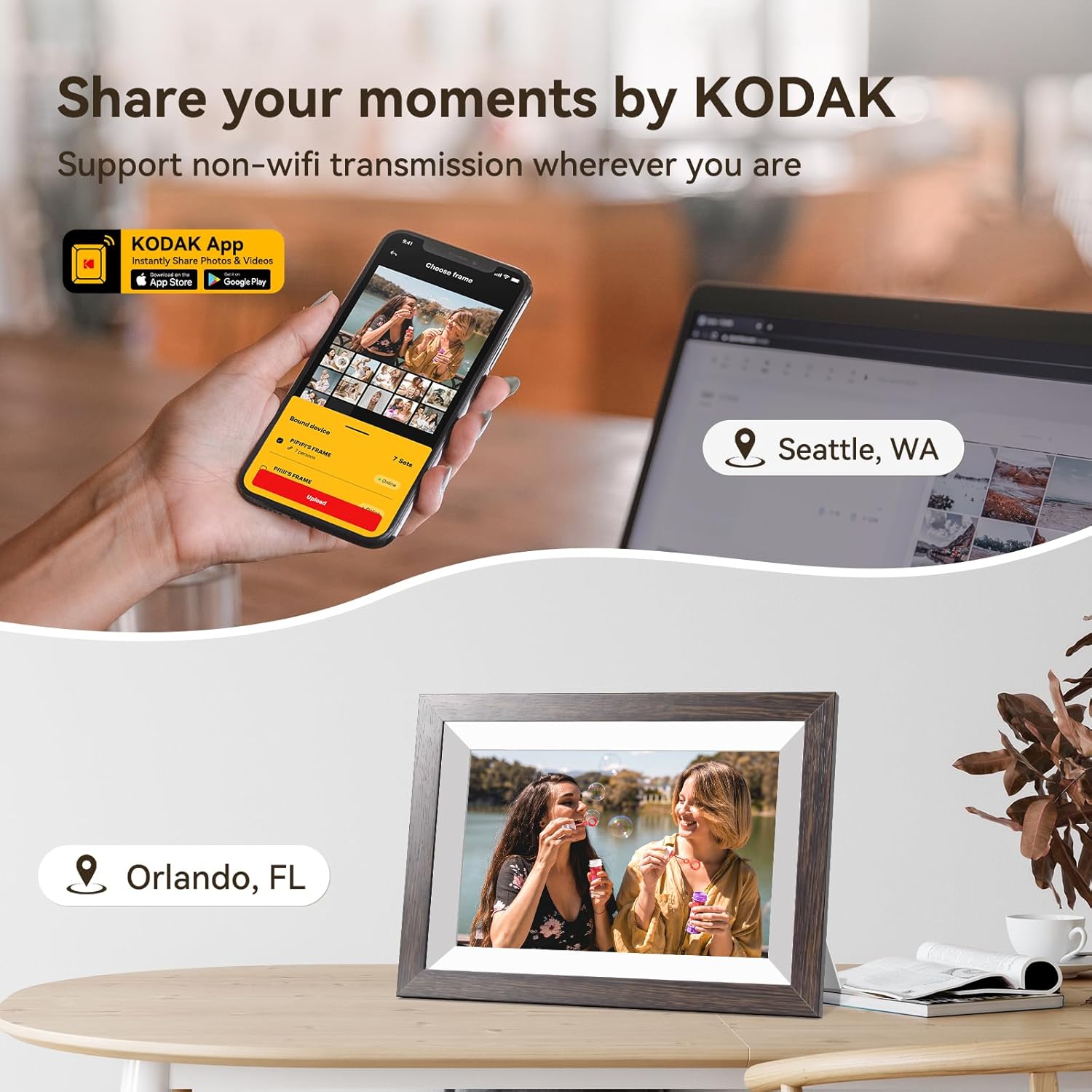 KODAK Digital Picture Frame with WiFi 10.1 inch 1280x800 IPS HD Touch Screen, 32GB Storage Auto-Rotate Wall Mountable Easy Share Photos or Videos, Christmas Birthday for Women