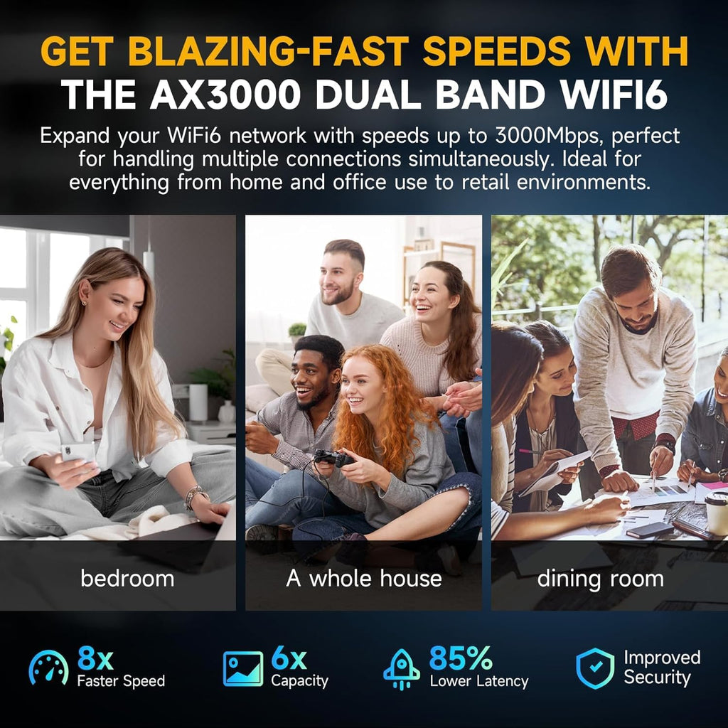 2026 Mesh AX3000 WiFi 6 Extender Signal Booster for Home, Range up to 20K+ Sq.Ft, 3000Mbps Wireless Internet Repeater, Dual Band Signal Amplifier with Gigabit Ethernet Port, 10X Faster WiFi Extender