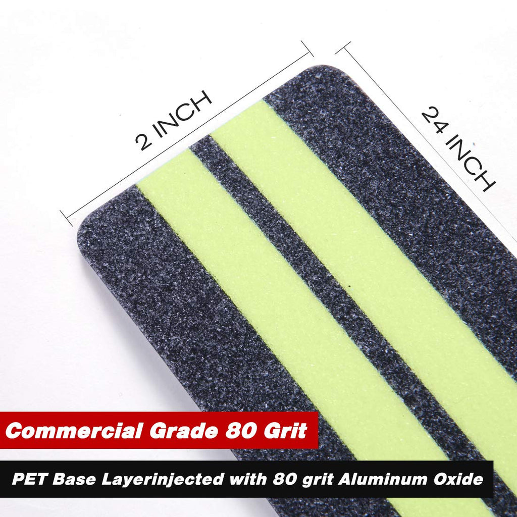 ONTWIE 2 in X 24 in Anti-Slip/Glow-in-Dark Tape - Premium 15 Pre-Cut Strips, 80 Grit Anti Slip Adhesive Grip and Prevents Risk for Stairs or Other Safety Needs (15 Pack)