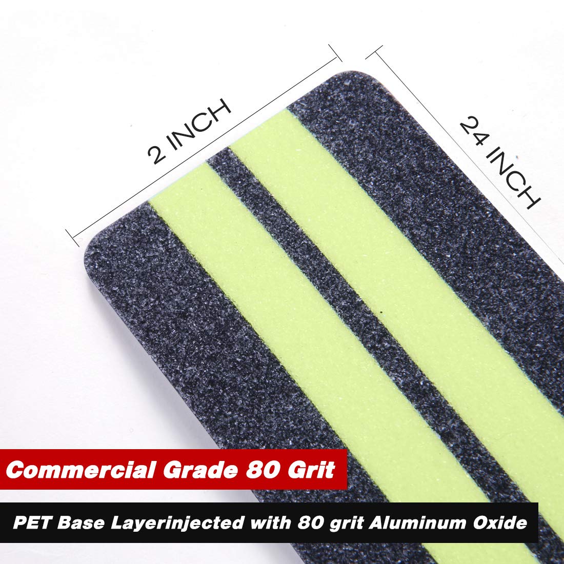 ONTWIE 2 in X 24 in Anti-Slip/Glow-in-Dark Tape - Premium 15 Pre-Cut Strips, 80 Grit Anti Slip Adhesive Grip and Prevents Risk for Stairs or Other Safety Needs (15 Pack)