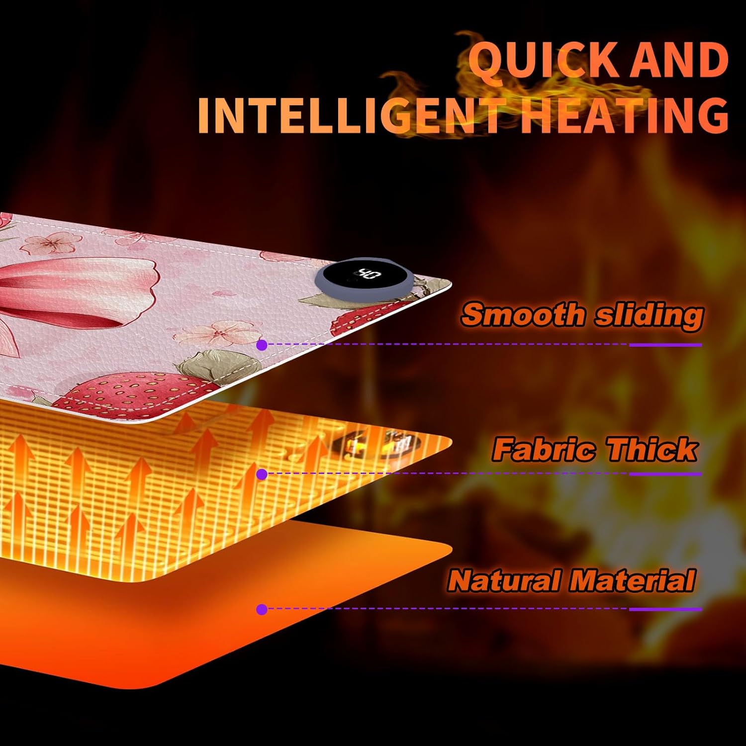 Heated Mouse Pad 23.6 x 14 in 3-Temp Fast Heating Desk Mat with Auto Timer Warmer for Hands Wrist Pain Relief Waterproof Keyboard Mat for Office, Gaming, Home, Pink Bow Floral