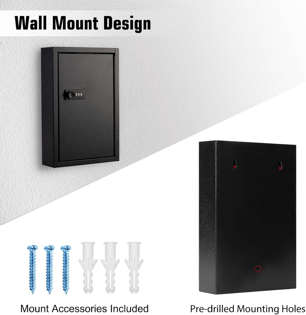 Sumerfnt Key Box Wall Mount with Code, Key Cabinet Lock Box for 40 Keys, Metal Key Storage Box with Key Tags and Number Stickers, 12.1"x 8.1" x 2.6"