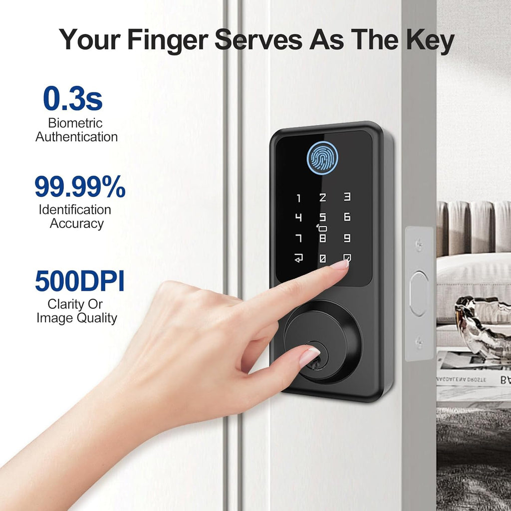 Smart Door Lock with Door Knobs, Fingerprint Door Lock with Handle, Black Smart Lock Round Handles for Home, Apartment