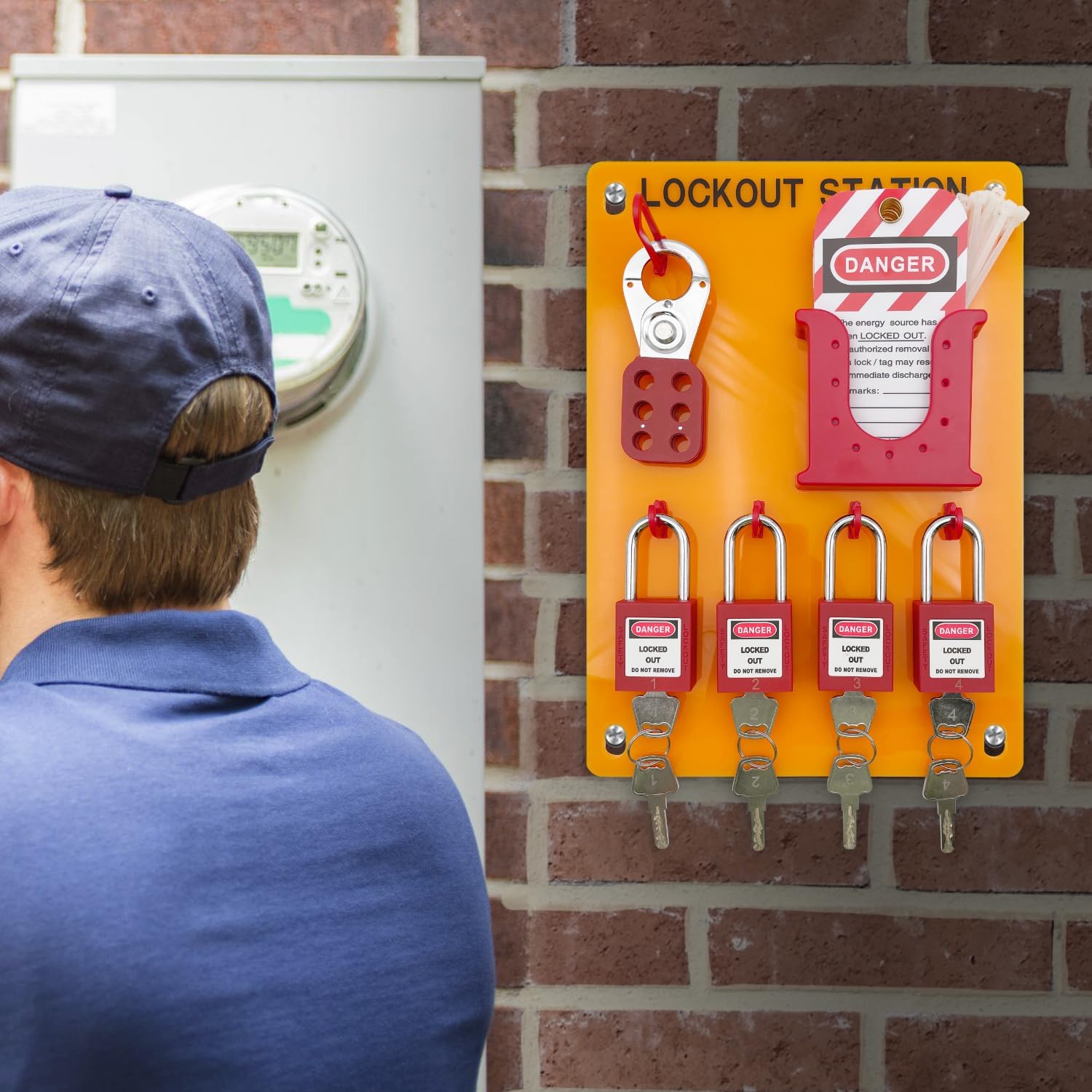 JOJOMARK Lockout Tagout Station Metal Kit with Lock Out Tag Out Loto 2 Hasps, 20 Tags, 20 Nylon Cable, 5 Locks with Number 1-5 (Orange Board kit)