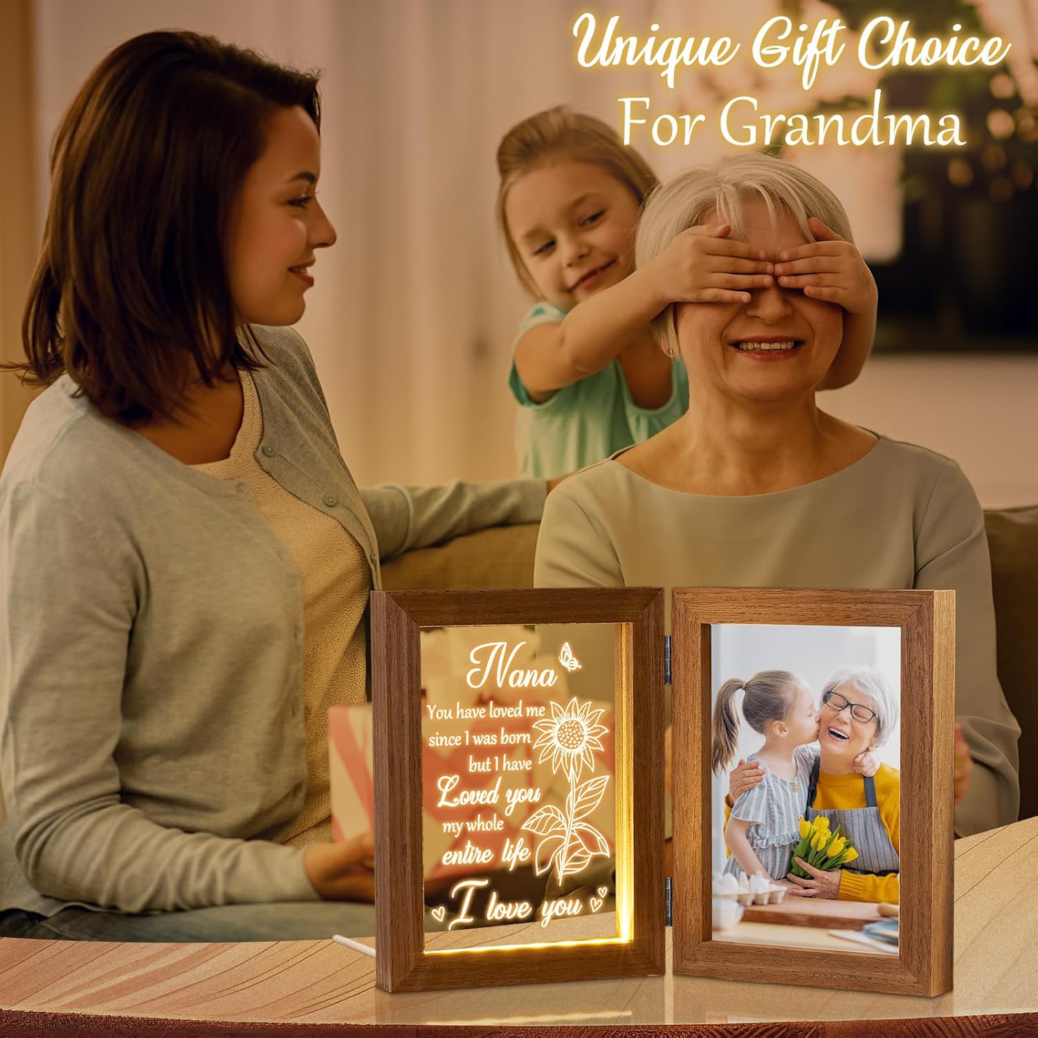 Nana Gifts Christmas Grandma Gifts from Grandkids Granddaughter Grandson, Night Light with Grandma Picture Frame for 5x7 Photo, Personalized Gift for Grandmother Gigi Granny Mimi Nana Birthday Gift