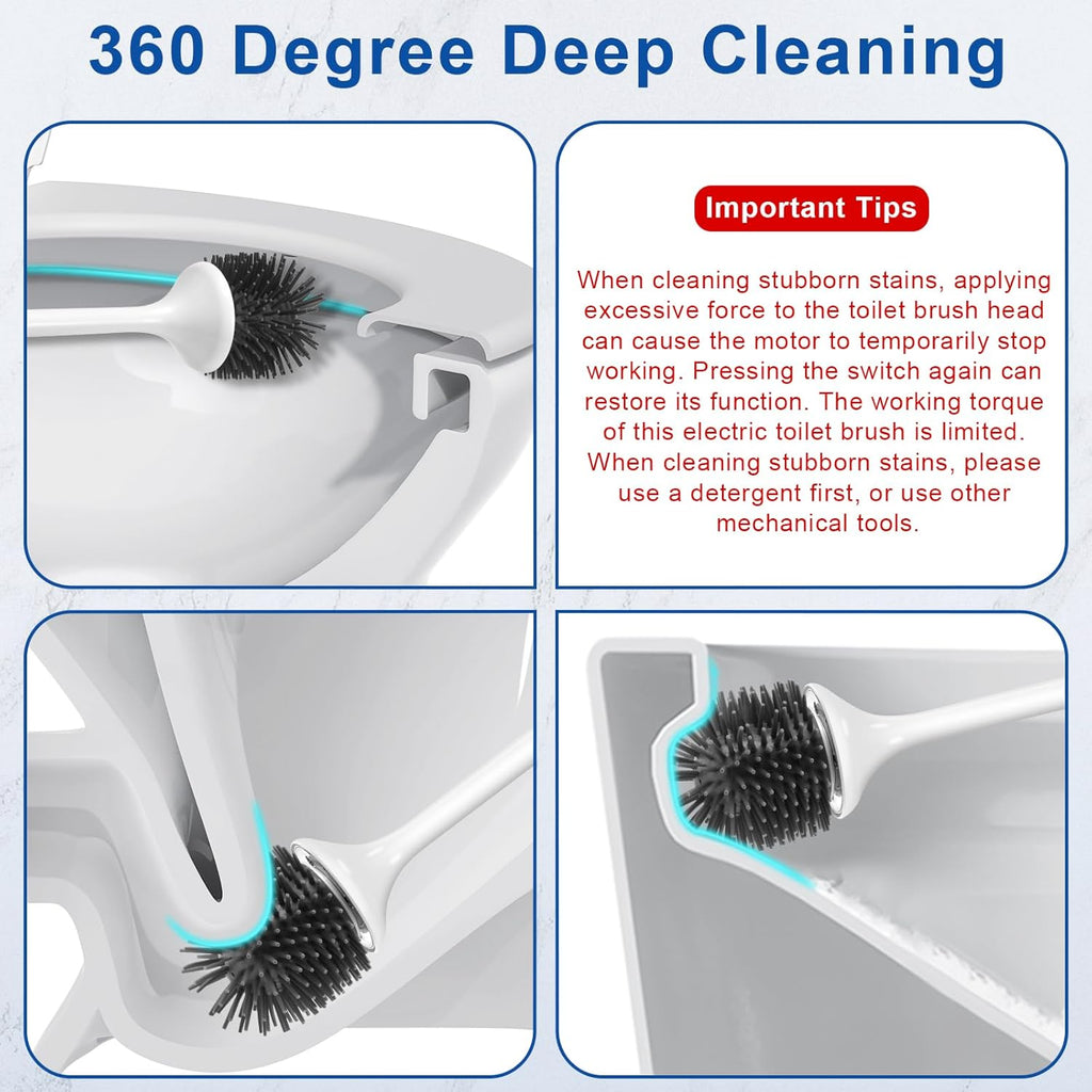 Electric Toilet Bowl Brush,Silicone Toilet Brush,Toilet Bowl Brush and Holder Set with Ventilated Holder,Toilet Brush, Floor Standing, Wall Mounted Without Drilling，Rechargeable 2packs