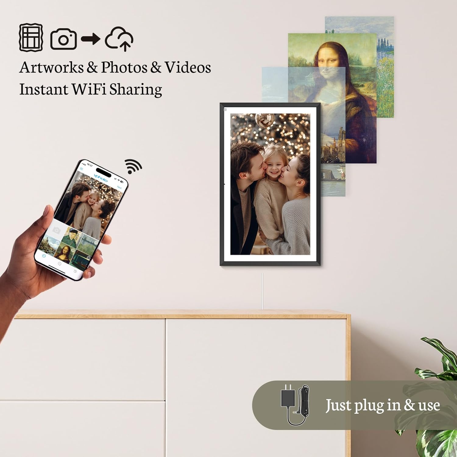 BSIMB 15.6 Inch Digital Picture Frame, 64GB 1920x1080 FHD Large Digital Photo Frame WiFi Photo Frame Electronic Touchscreen, Share Pictures/Videos via App/USB/SD Easy Setup Auto-Rotate, Gift for Mom