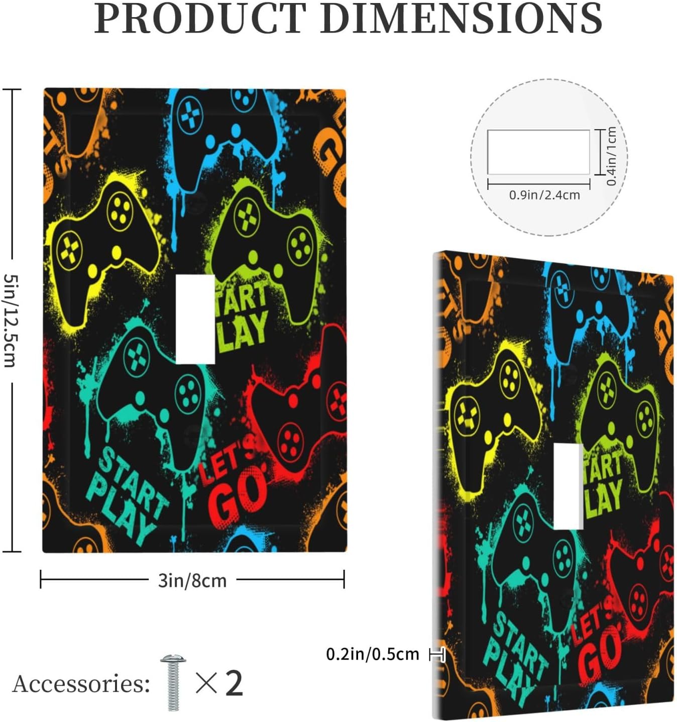 Decorative Light Switch Plate Covers Gamepad Theme Graffiti 1 Gang Light Switch Cover Plate Single Toggle Wall Plate Outlet Covers Faceplate for Game Room Bedroom Decor （2 Pack）