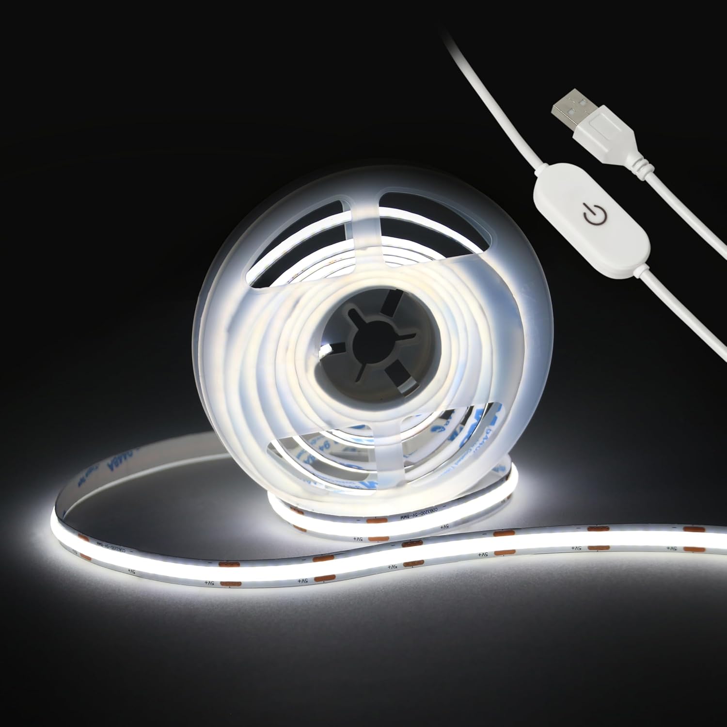 Led Strip Lights 5V USB 6.56ft/2m 640 LEDs Touch stepless Dimmable USB COB LED Strip Light 6000K White 10W Flexible 5v led Lights for Bedroom Kitchen,DIY Lighting Room Decor tv led Lights