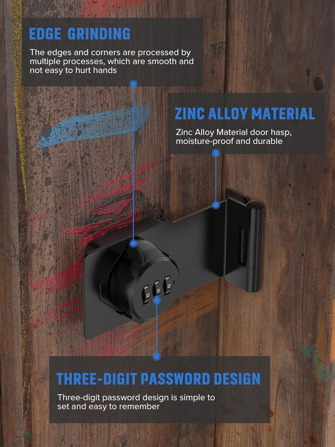 Cabinet Password Hasp Locks, 90 Degree Barn Door Lock, Household Security Combination Latch Lock for Locker, Fence, Bathroom, Outdoor, Garden (Black-2PCS)