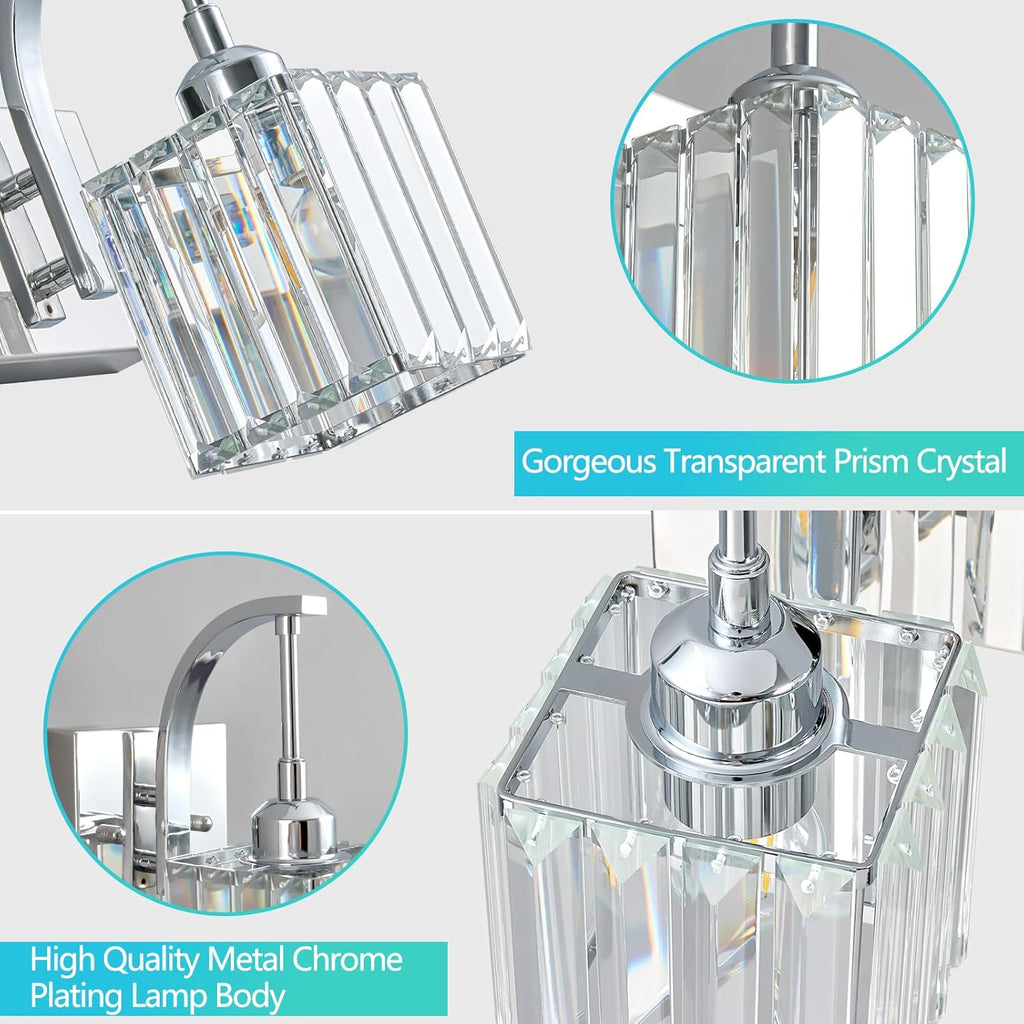 Crystal Vanity Lights 2-Light Chrome Wall Lamp Modern Crystal Bathroom Light Fixtures Over Mirror 13.77" Long Bathroom Wall Sconce