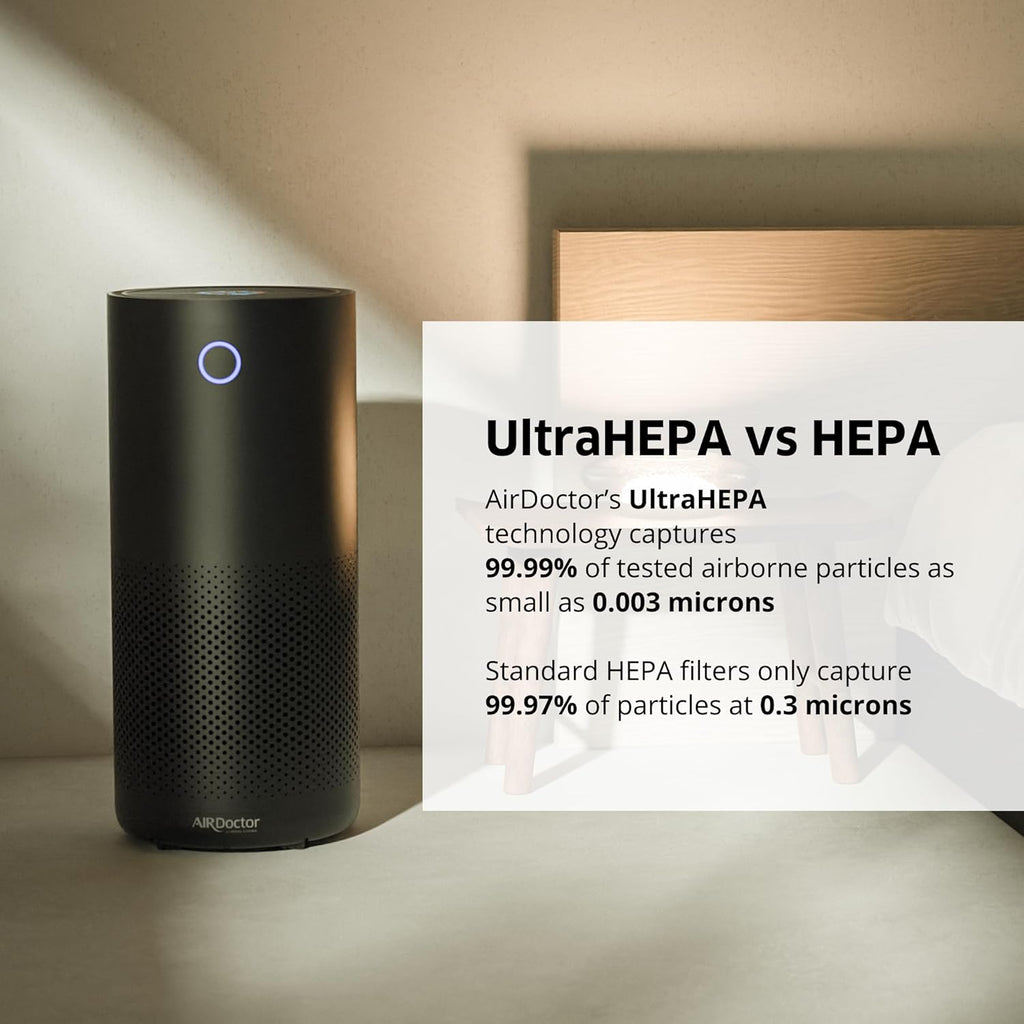 AirDoctor 4000 Air Purifier for Large Rooms | Triple filtration technology with UltraHEPA, Carbon/VOC material & Air Quality Sensor | Captures Particles 100x Smaller Than HEPA Standard (Black)