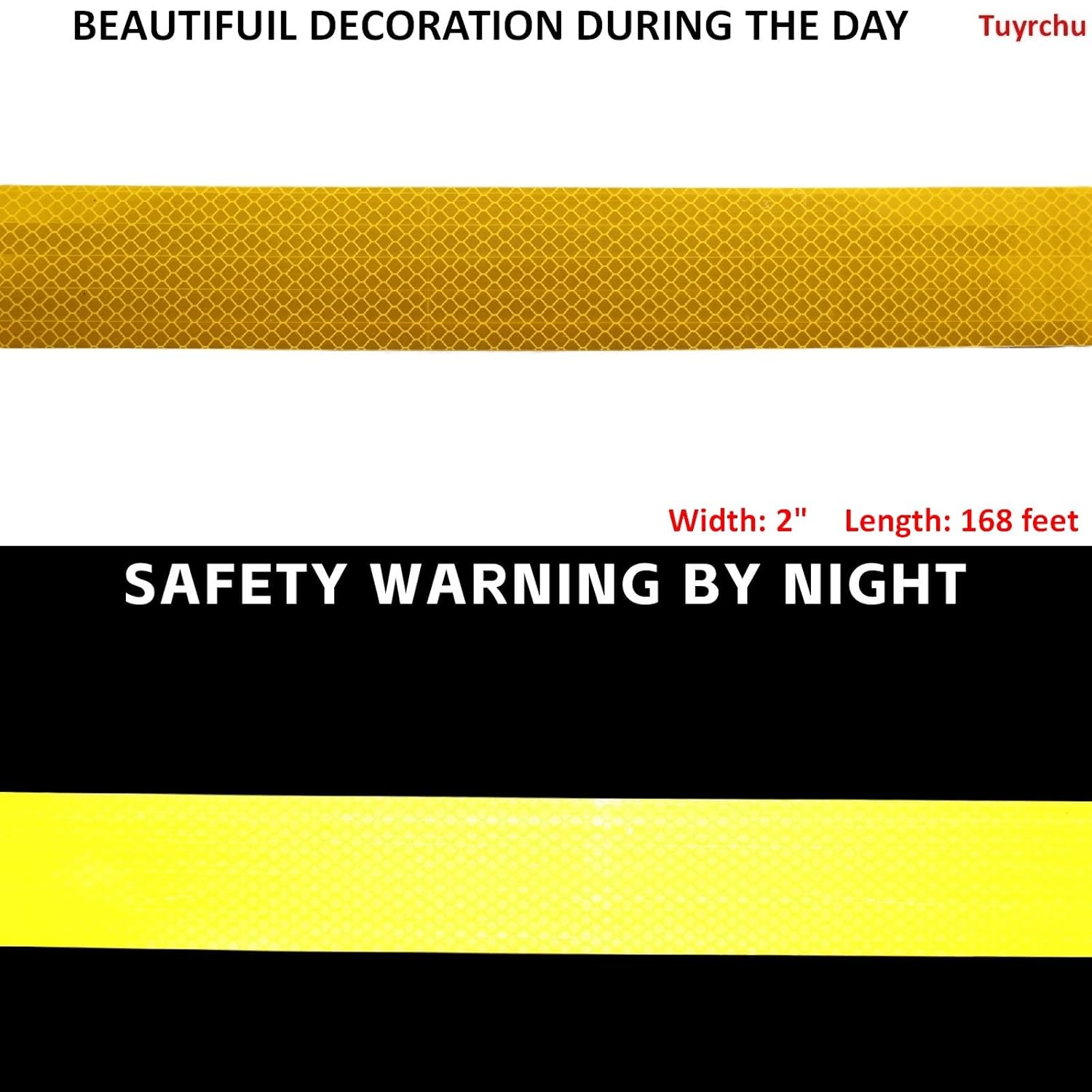 Non Fading Yellow Reflective Tape Outdoor Waterproof 2 inch, High Visibility Warning Industrial Marking Tape,Safety Stickers (68 feet)