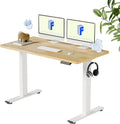 FLEXISPOT EN1 One-Piece Solid Wooden Standing Desk 48 x 24 Inches Height Adjustable Electric Sit Stand Home Office Desks (White Frame + Rubber Wood Top, 2 Packages)