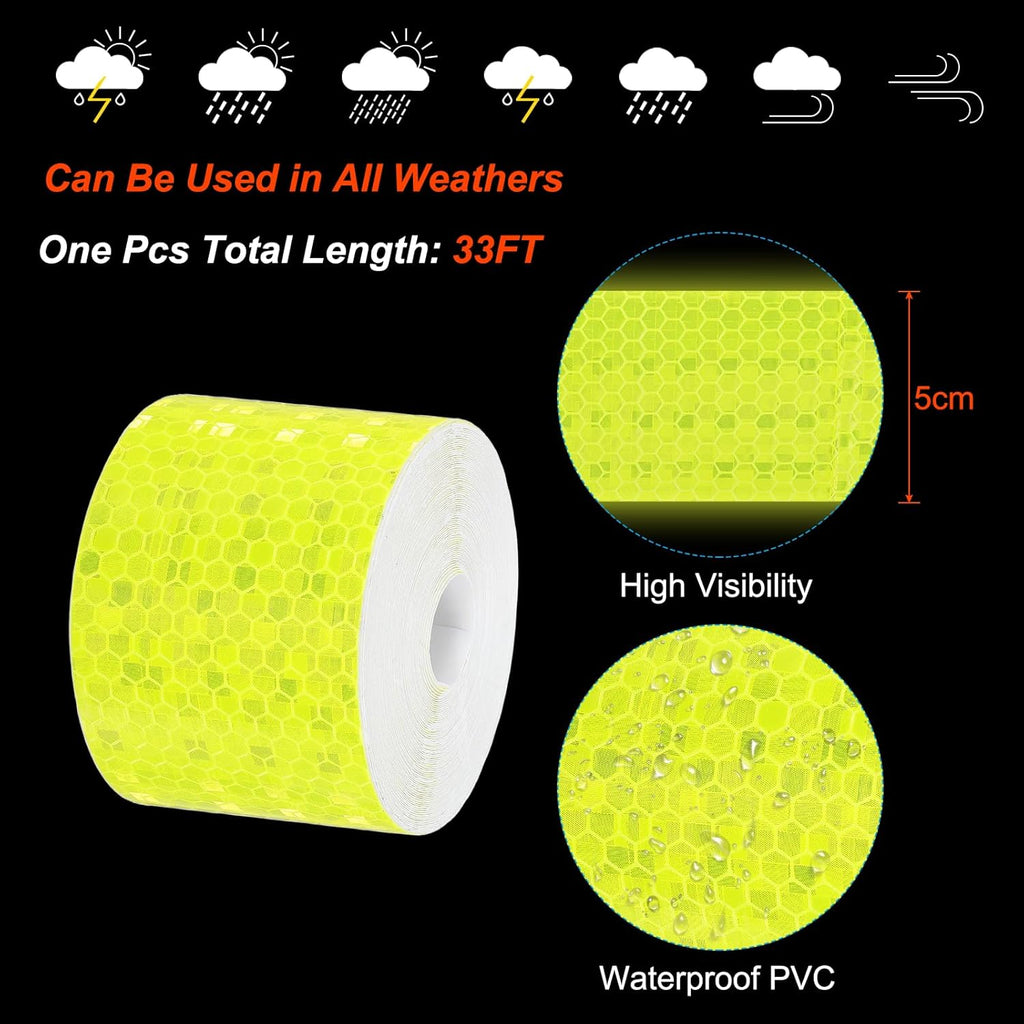 PATIKIL 2 Inch x 33 ft Reflective Tape, 1 Roll Waterproof Self Adhesive High Visibility Caution Warning Safety Tape Reflector with Scraper for Trucks Trailers Cars, Bright Yellow
