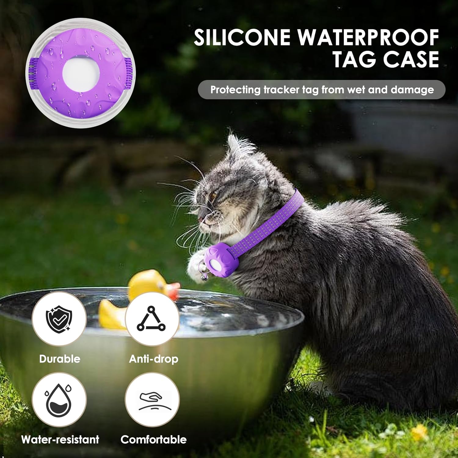 Cat GPS Tracker for Cats, Cat GPS Tracker Collar with Safety Elastic Buckle, Compatible with Apple Find My App (Only iOS), No Monthly Fee, Purple