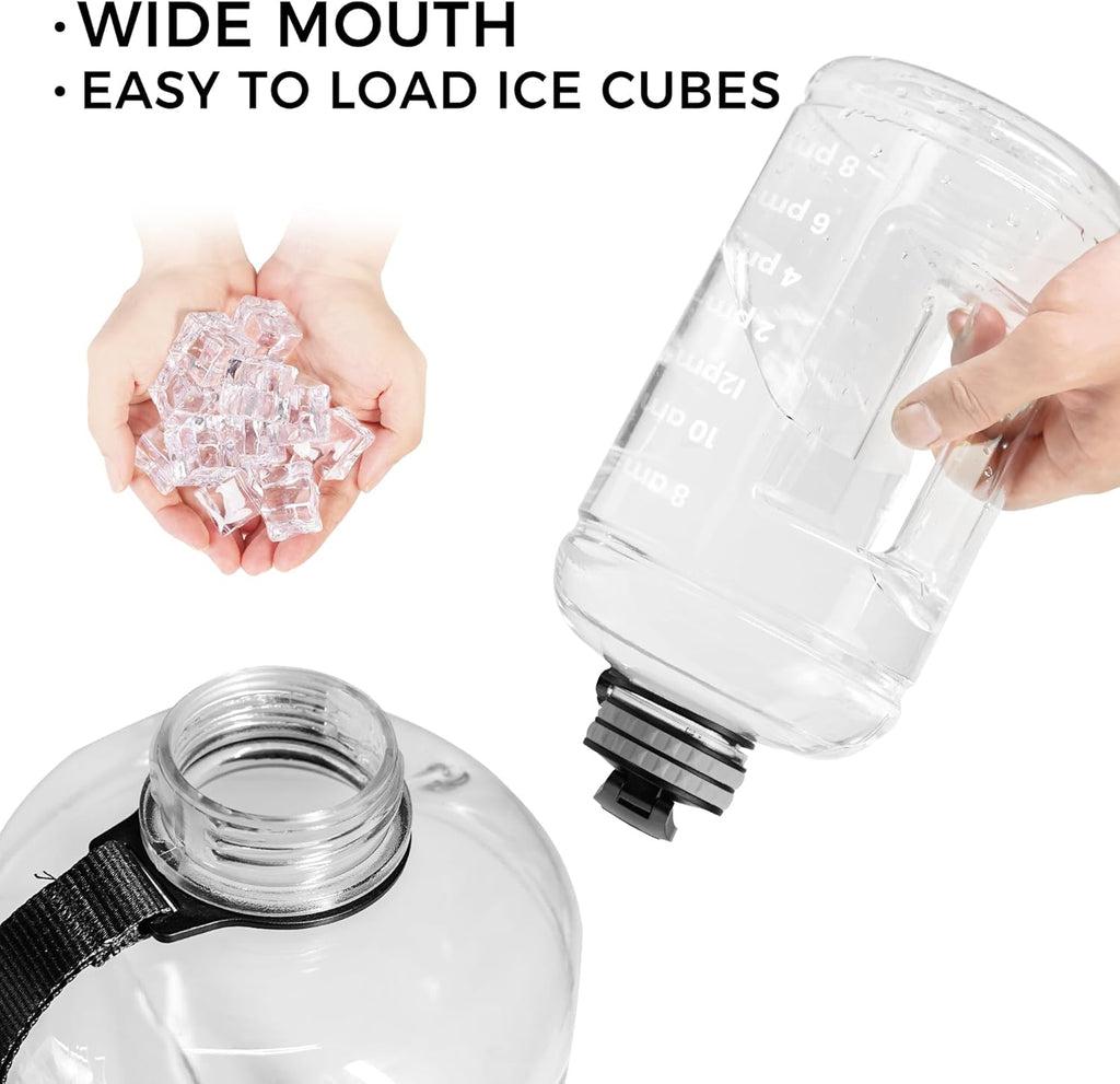 Large Water Bottle with Motivational Time Marker, Water Jug with Handle, Clear Sport Bottle for Gym Camping Workout Outdoors (0.5 Gallon Clear)