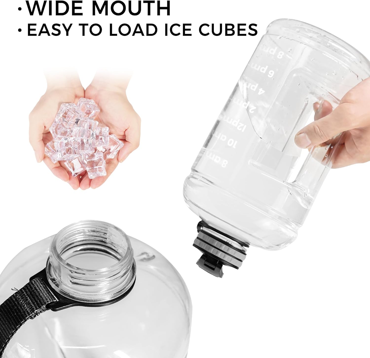Large Water Bottle with Motivational Time Marker, Water Jug with Handle, Clear Sport Bottle for Gym Camping Workout Outdoors (0.5 Gallon Clear)