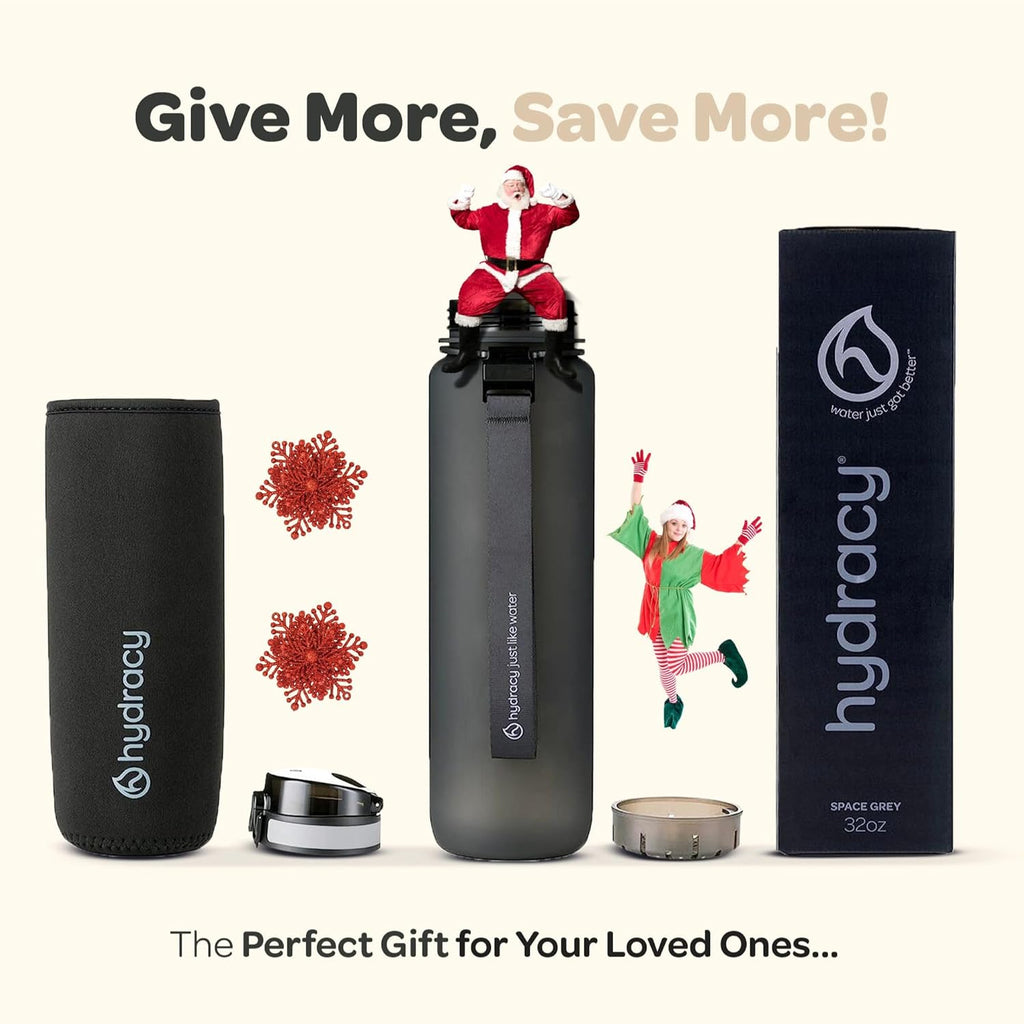Hydracy Water Bottle with Time Marker -Large BPA Free Water Bottle & No Sweat Sleeve -Leak Proof Gym Bottle with Fruit Infuser Strainer & Times to Drink -Ideal for Fitness Sports & Outdoors