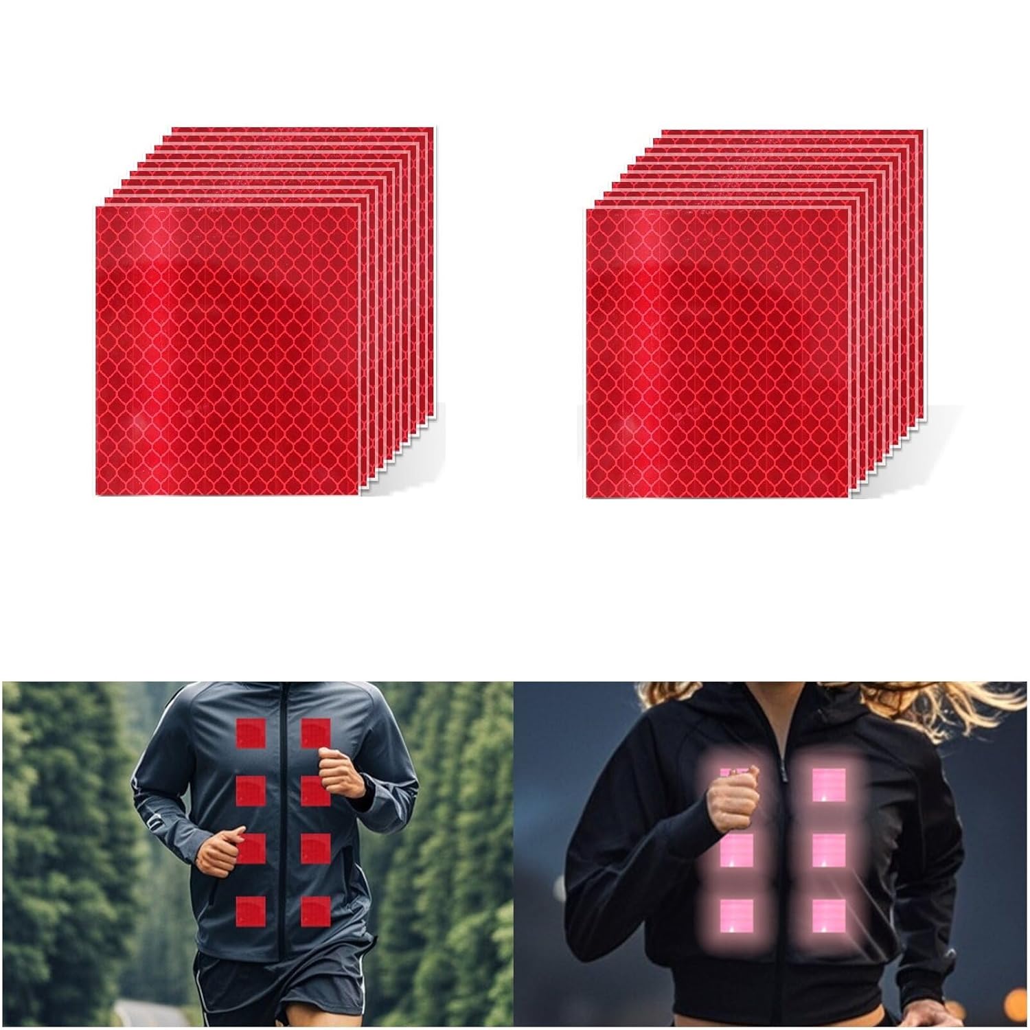 Non Fading Red Reflective Stickers 3 inch X 3 inch, Outdoor Waterproof High Visibility Warning Safety Adhesive Reflector Tape (20 Pcs)