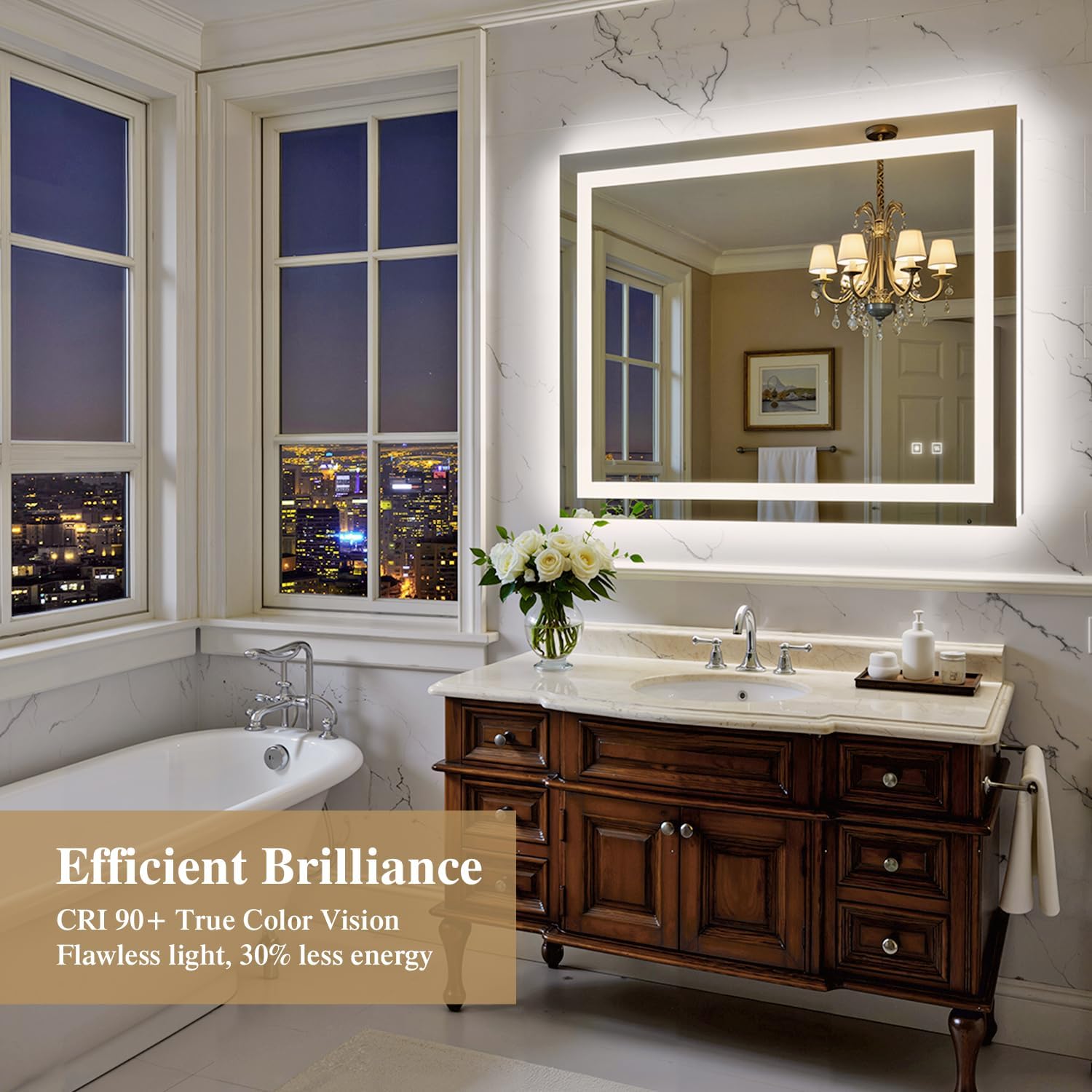 40X32 Inch LED Bathroom Mirror with Lights, Frontlit+ Backlit Bathroom Vanity Mirror for Wall, Ultra-Clear Tempered Glass, Shatter-Proof, Anti-Fog and Memory Function, ETL Listed