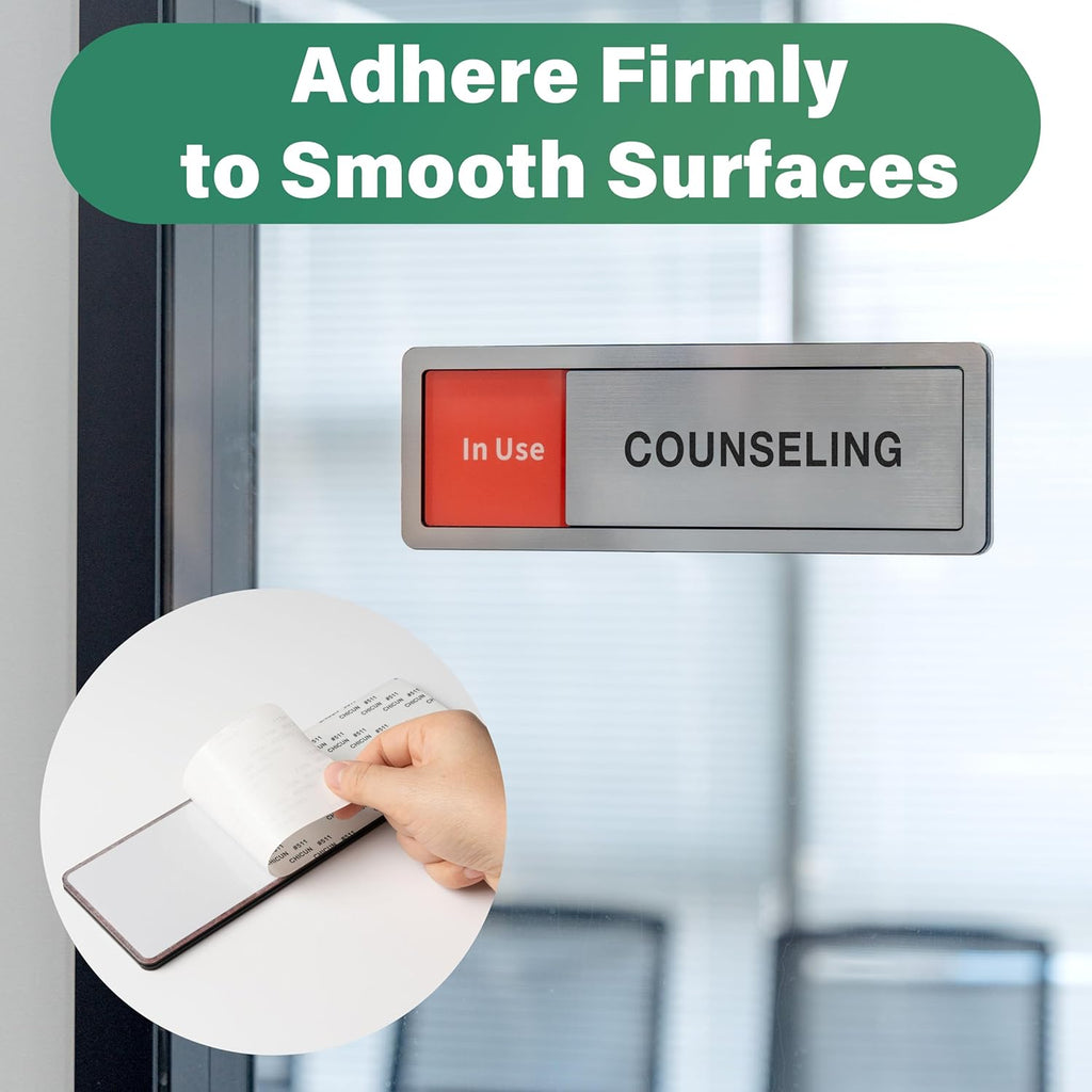 Counseling Room Door Sign with Slider, Do Not Disturb Privacy Office Sign, In Use/Available Acrylic Sliding Indicator for Business Hospital Home, Brushed Silver 8" x 2.6"