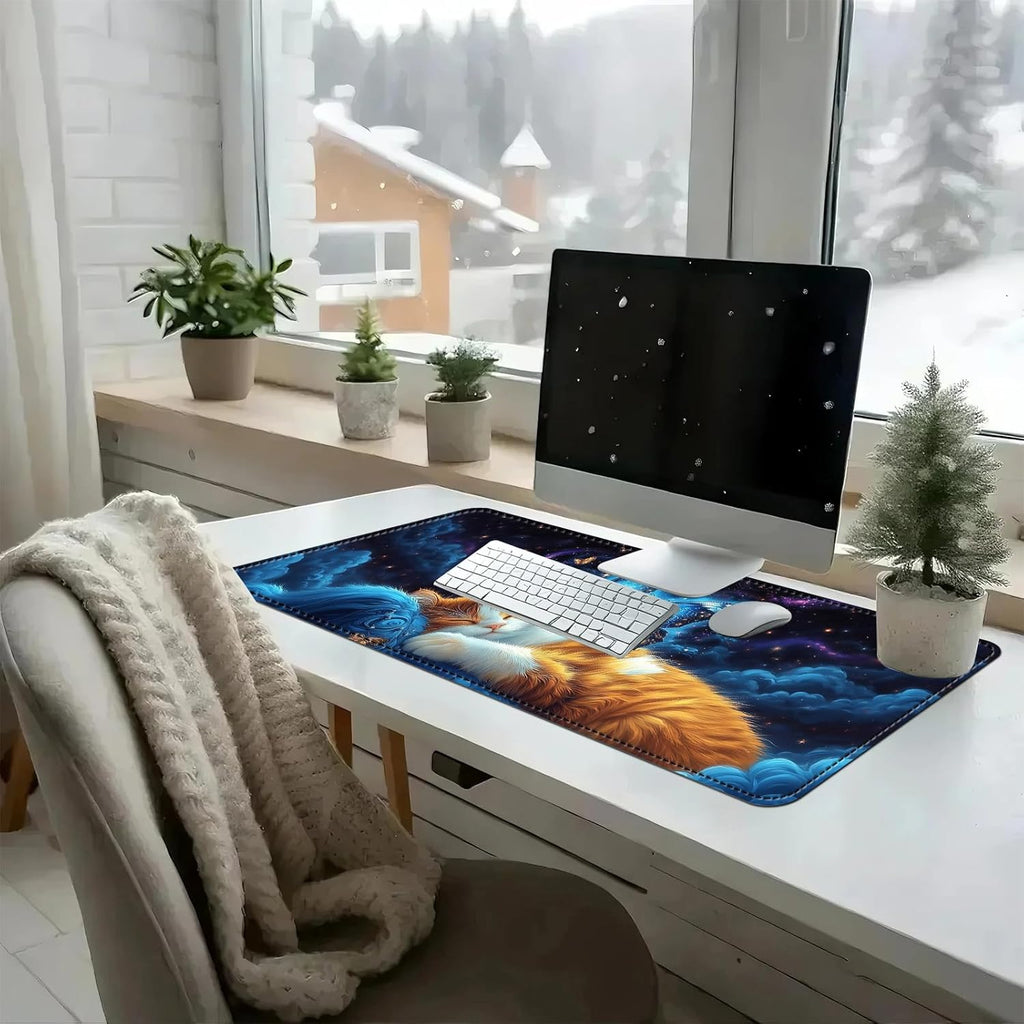 Heated Mouse Pad with 3 Temperature Settings(104°F–122°F),Large 31.5x13 Inch PU Leather Heated Desk Mat,Waterproof Warming Pad for Office,Gaming & Cold Hands Relief,Cat Bule Butterfly