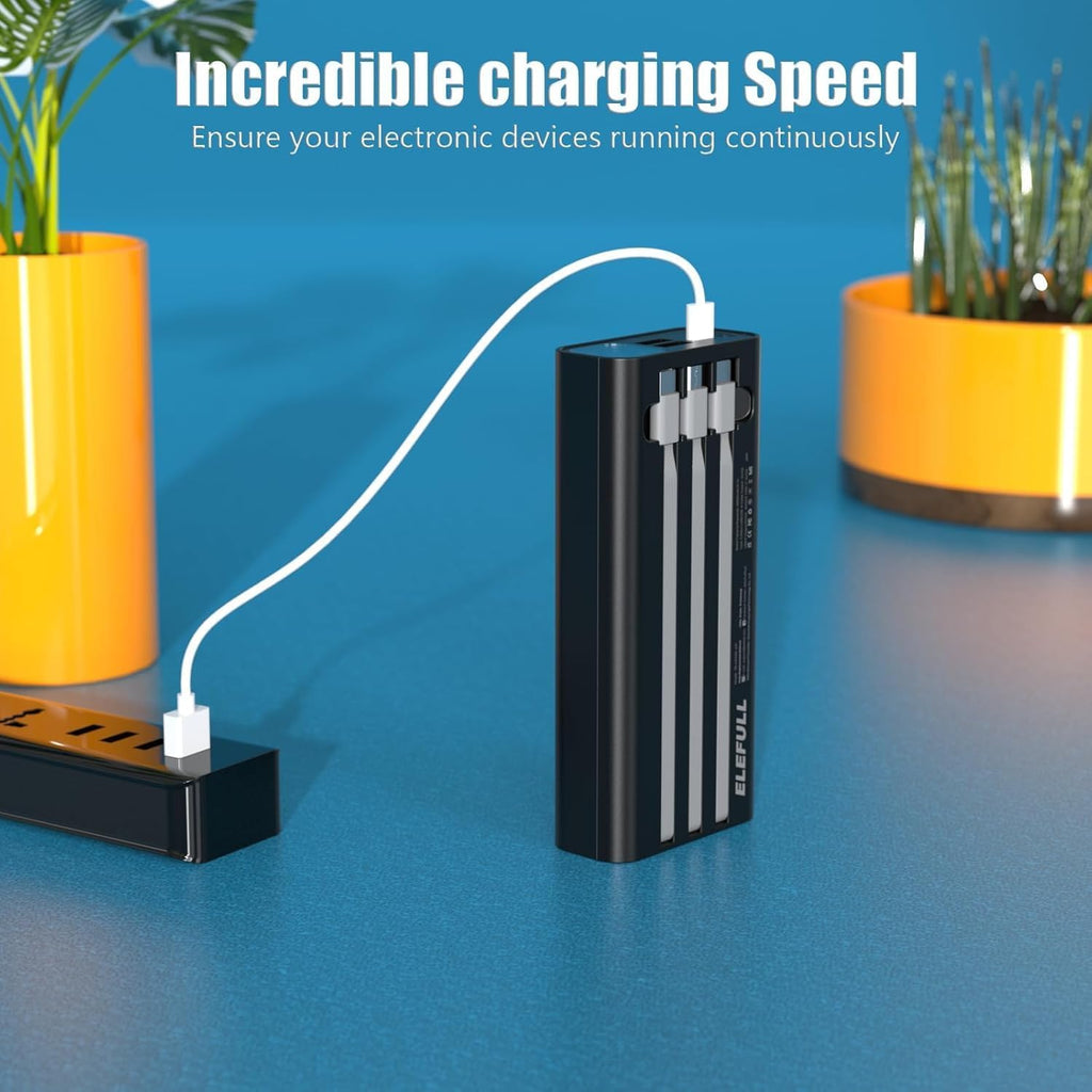 50000mAh Portable Charger, Built-in Cable 22.5W QC 3.0 PD USB C Power Bank, Fast Charging with, LED Flashlight, External Mobile Phone Batteries Compatible with iPhone (Black2, 50000, Milliamp Hours)