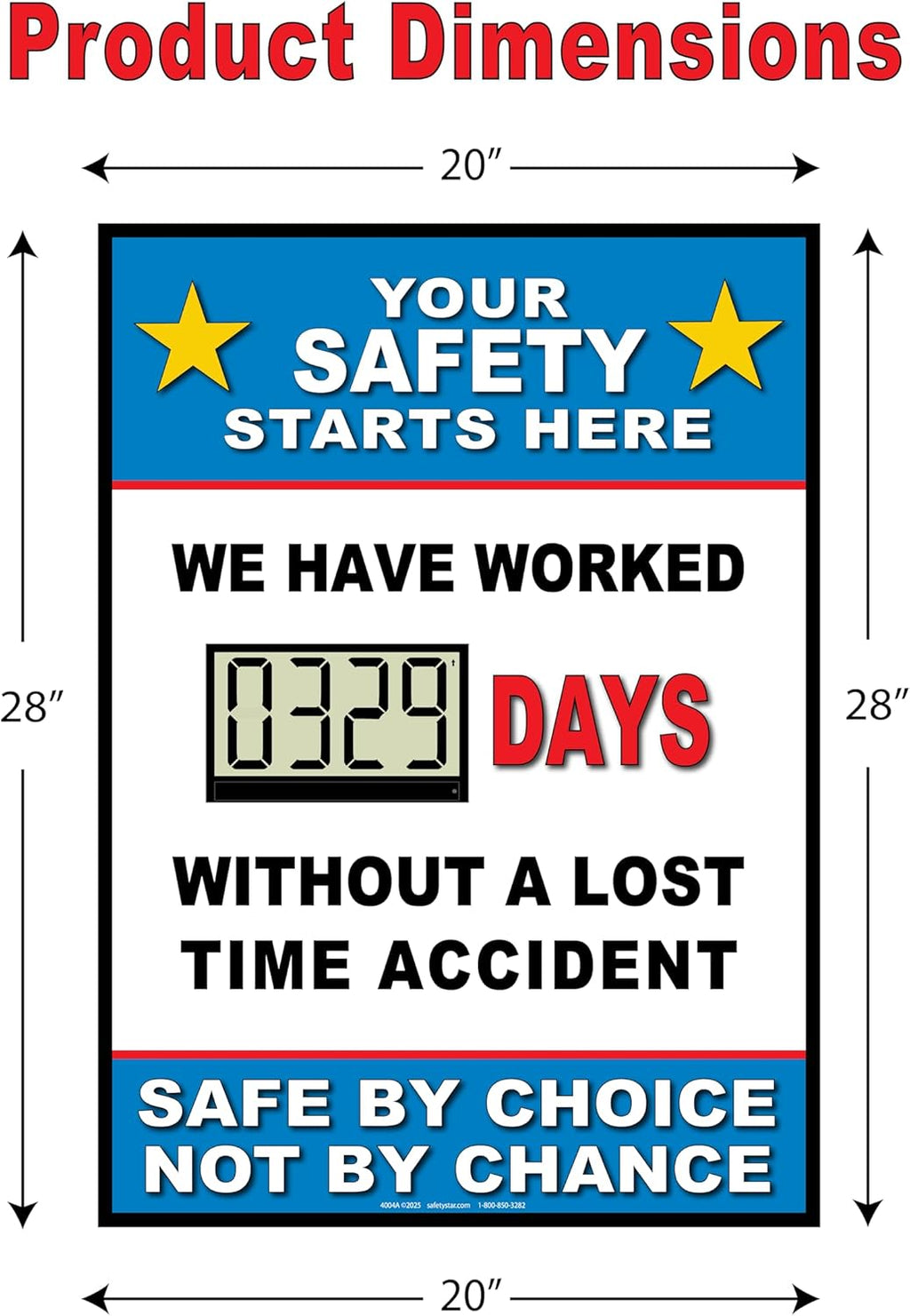Battery Operated Safety Digital Scoreboard 20" × 28" | Full Size Indoor Led Scoreboard with Auto Day Counter | No Power Cord Needed | Track Days Without Accident Sign for Workplace Safety