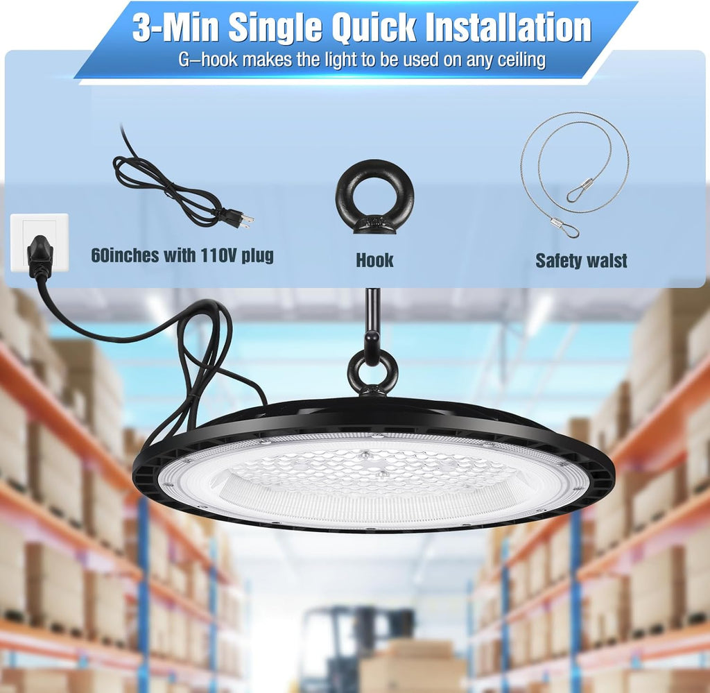 6 Pack 200W UFO Led High Bay Light Fixture,120VAC,30800LM,5000K Daylight Commercial Shop Bay Lighting,[850W MH/HPS Equiv.] US Plug Area Lighting for Warehouse/Barn/Gym/Factory/Workshop