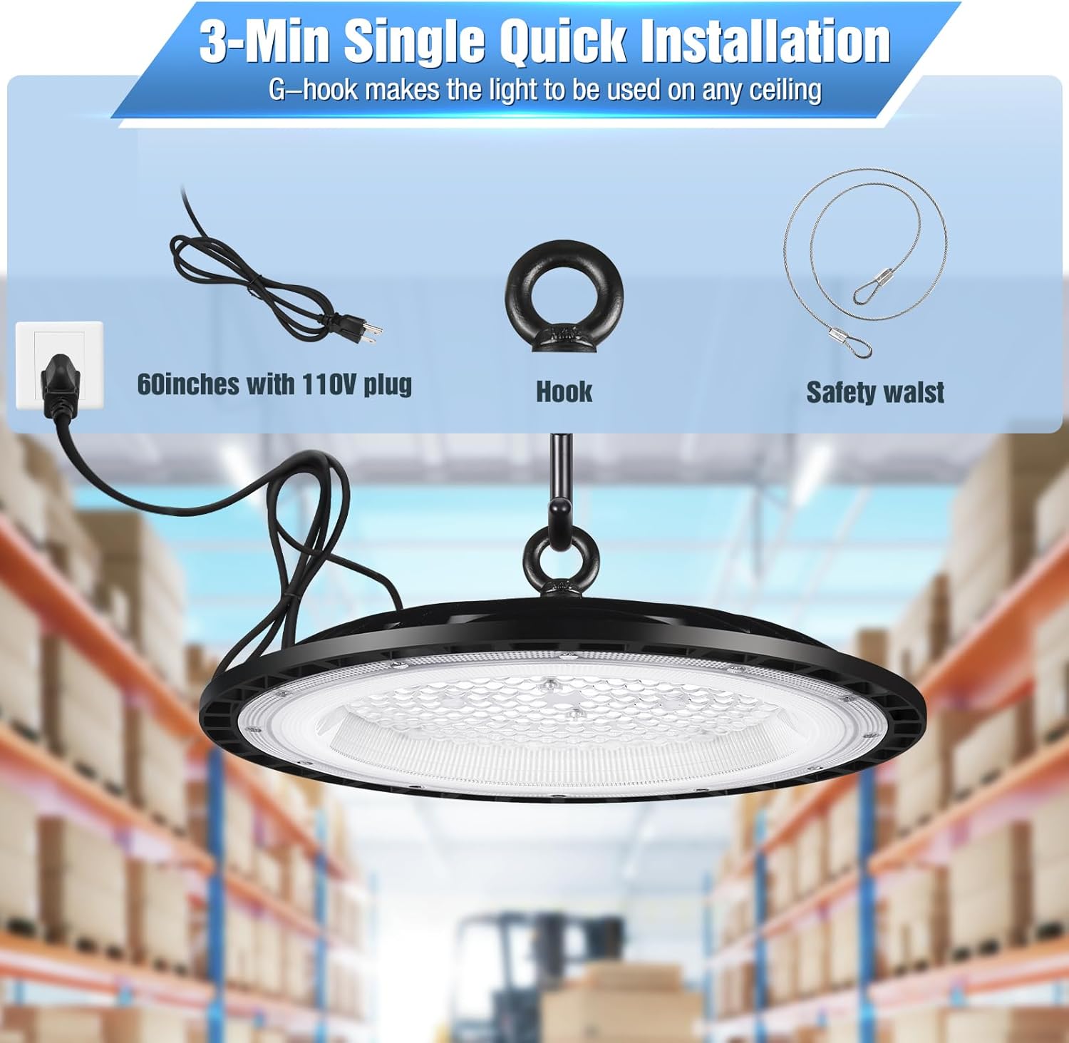 6 Pack 200W UFO Led High Bay Light Fixture,120VAC,30800LM,5000K Daylight Commercial Shop Bay Lighting,[850W MH/HPS Equiv.] US Plug Area Lighting for Warehouse/Barn/Gym/Factory/Workshop