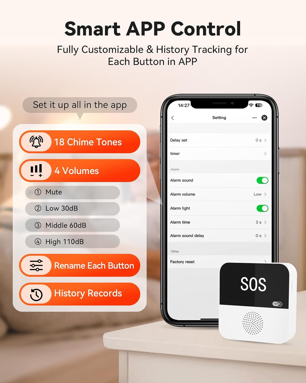 WiFi Caregiver Wireless Call Button System - 2 Lanyard + 1 Pull Cord Emergency Button, No Monthly Fee APP Alert, Custom Names/Tones, Elderly Safety for Mobile, Bathroom & Bedside Care
