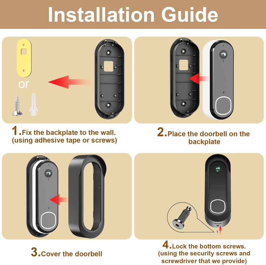 No Drill Adhesive Video Doorbell Mount for Arlo Video Doorbell 2K/HD (2nd Gen), Not Block Doorbell Sensor, Anti-Theft Camera Mount Door Mounting Bracket Holder Accessories for Apartments Houses