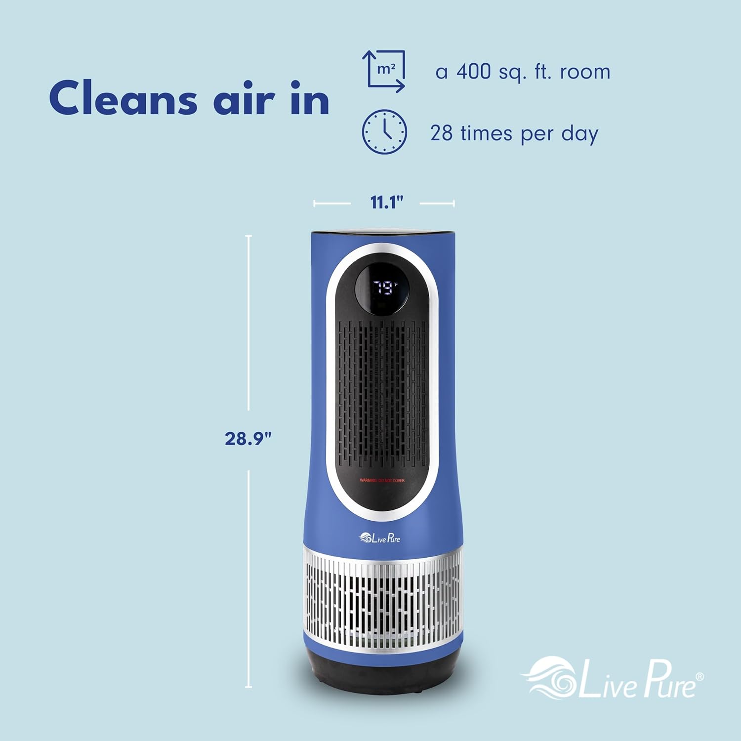 LivePure 3-in-1 LP520 Clean Heat Air Purifier & Electric Heater – 2 Heat Modes and Air Filtration – for Indoor Use in Bedrooms, Home Office & Apartments, Blue