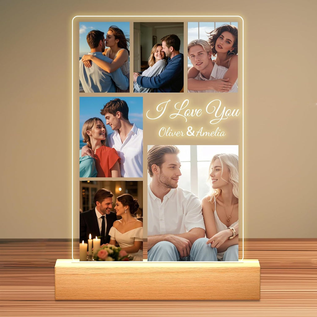 Personalized Picture Frames with Photo, Custom Photo Frame with Night Light, Customized Girlfriend Photo Gifts, Ideal Gift for Couples Anniversary Birthday Mom Dad Him Her