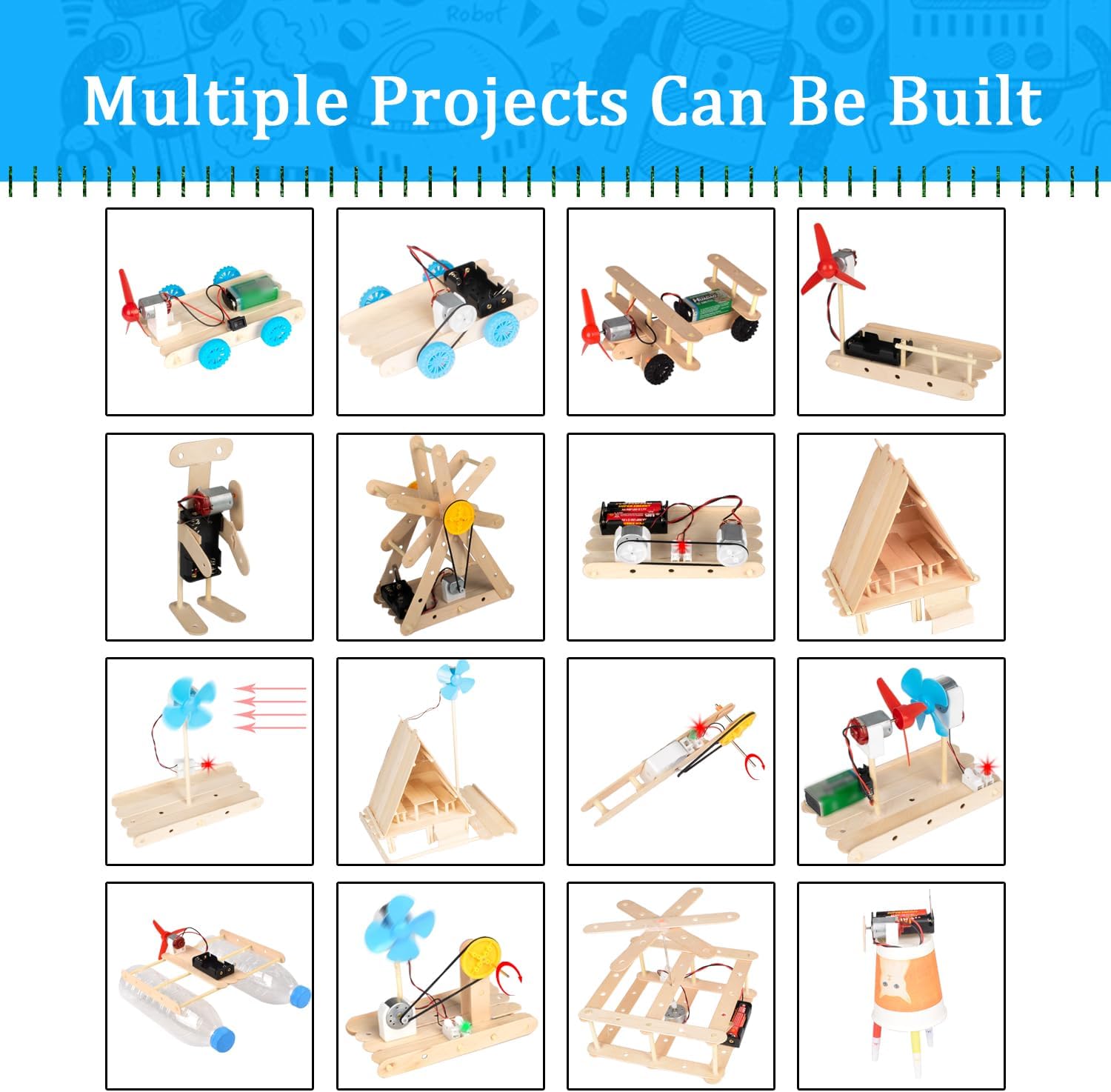 EUDAX 465PCS DC Motor Kit STEM Mini Electric Motor Kit for DIY Science Projects, LED Light Vanes Propeller, AA Battery Holder, Plastic Gears, Electrical Engineering Kit for Education Projects