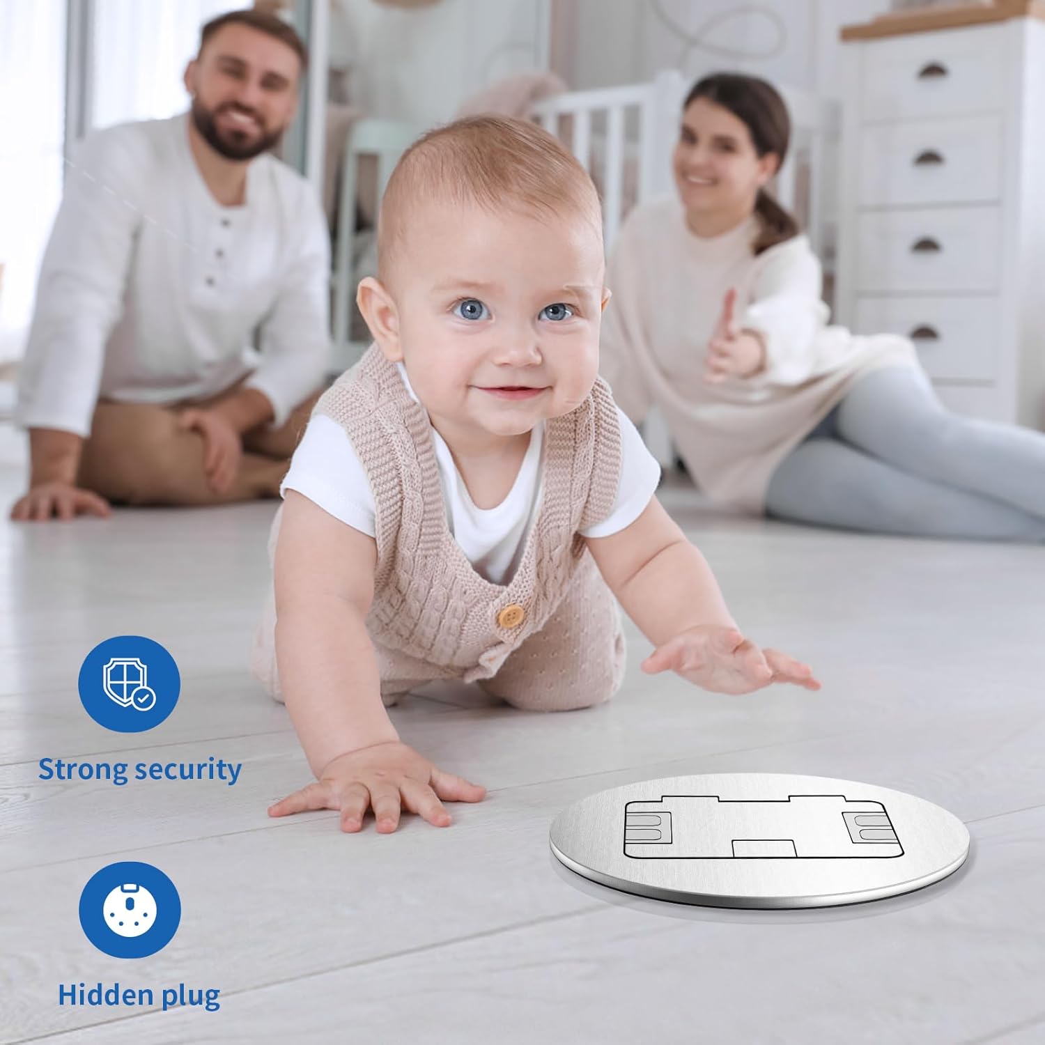 Vagueior Recessed Floor Electrical Outlet Kit, Circular Hidden 4.8A USB A & Type C Charg,20 Amp Tamper-Resistant Receptacle Outlet ，Waterproof Electrical Outlet Covcer Box, UL Certified,Silver