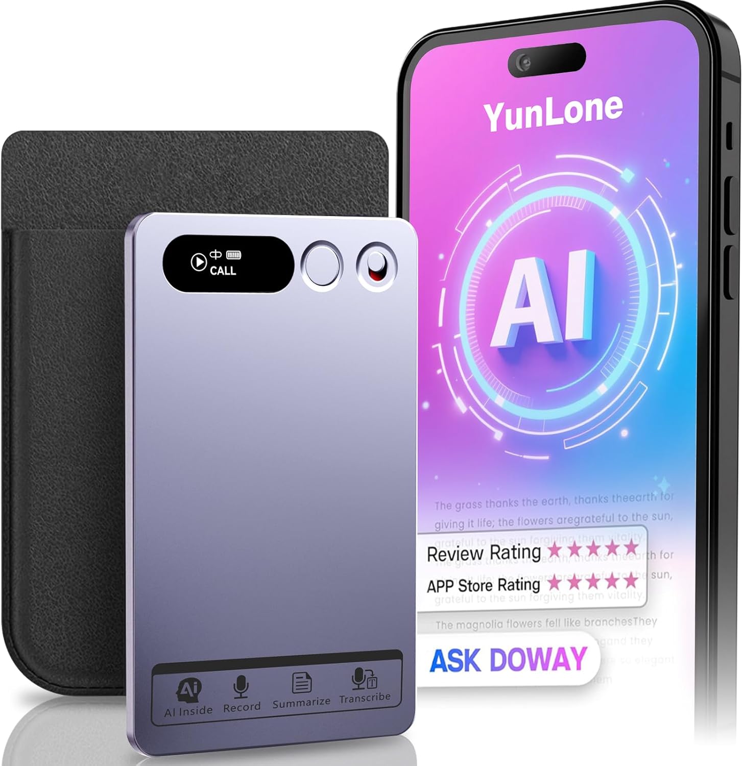 AI Voice Recorder, Note Voice Recorder Transcribe & Summarize with AI Technology, App Control Supports 152 Languages, Magnetic Case 64GB Memory Audio Recorder for Lectures, Meetings, Interviews, Calls
