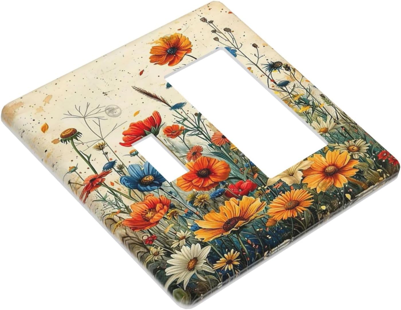Outlet Covers Colorful Flowers Wildflowers Plants Orange Yellow Blue 1 Toggle 1 Rocker Combo Light Switch Cover Plate Decorative Switch Plate Covers Electrical Wall Plate for Home Farmhouse Decor